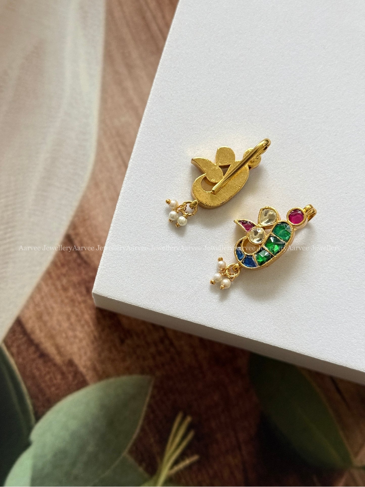PEACOCK EAR CUFF / BUGADI WITH KUNDAN GREEN / RUBY/BLUE STONES