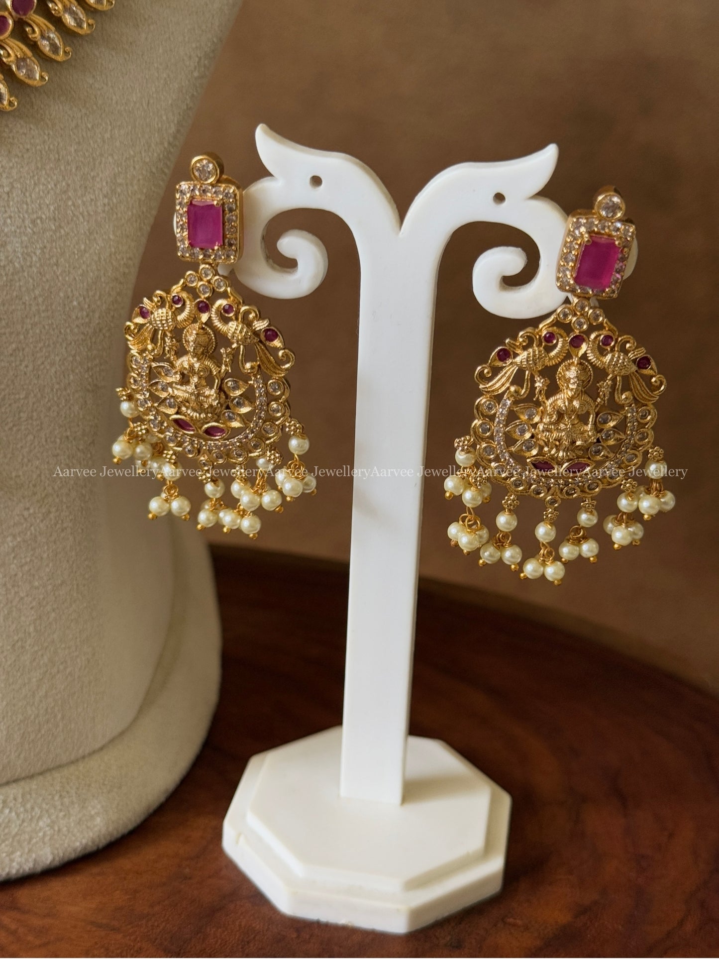 COMBO - CZ PINK STONE CHOKER PAIRED WITH CZ LAYERED NECKLACE SET WITH LAKSHMI PRNDANT