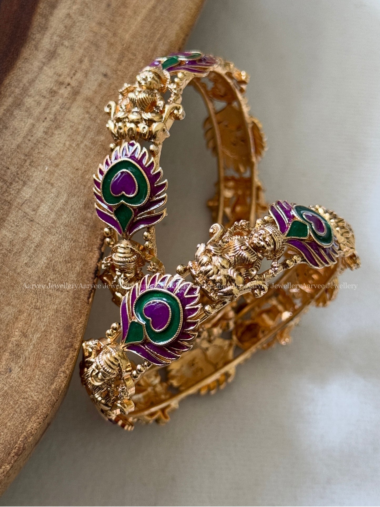 LAKSHMI & PEACOCK DESIGN BANGLE WITH PURPLE & GREEN COLOR