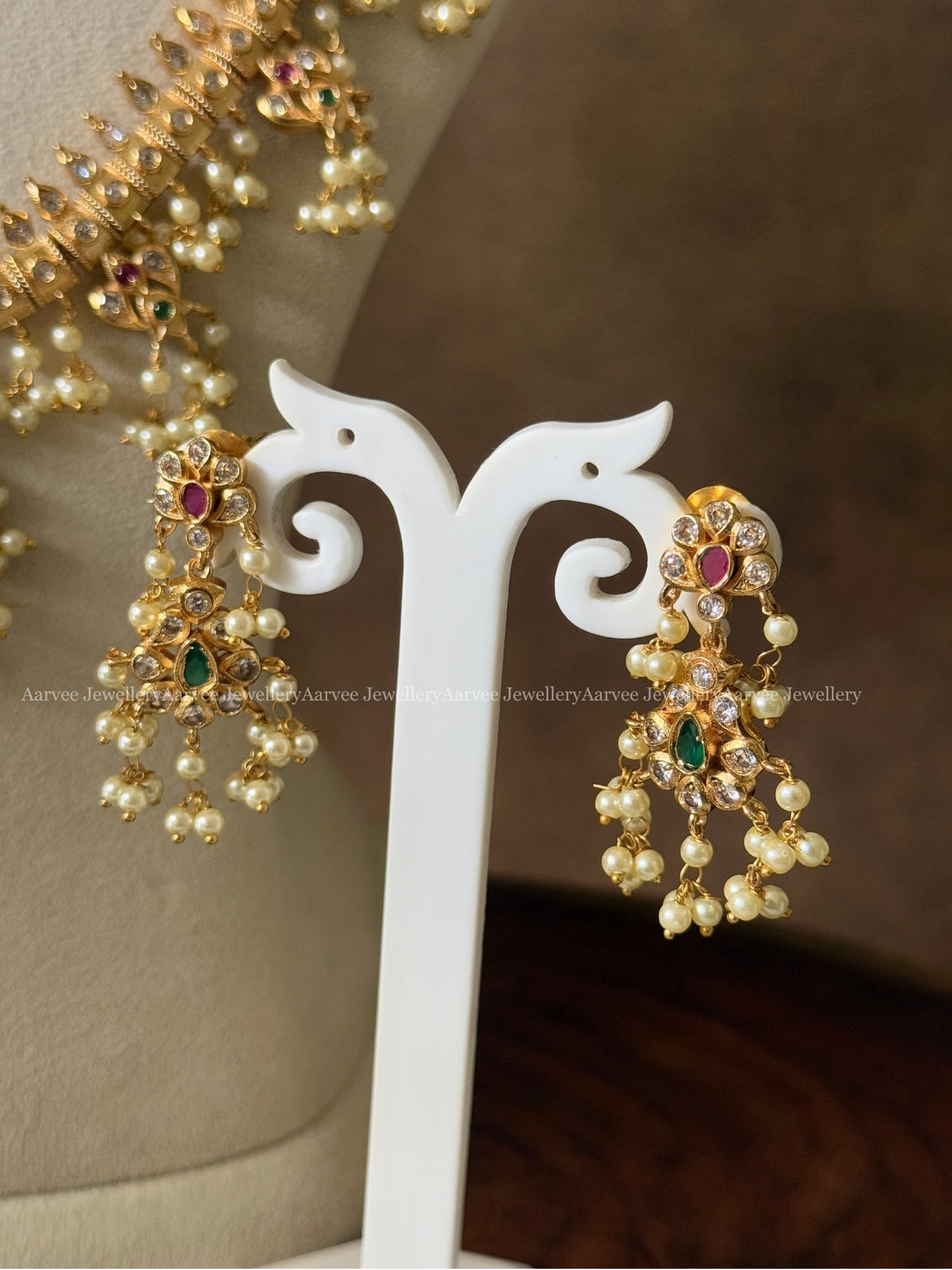 CLASSIC GOLD FINISH GUTTA PUSALU HARAM SET WITH PEARLS