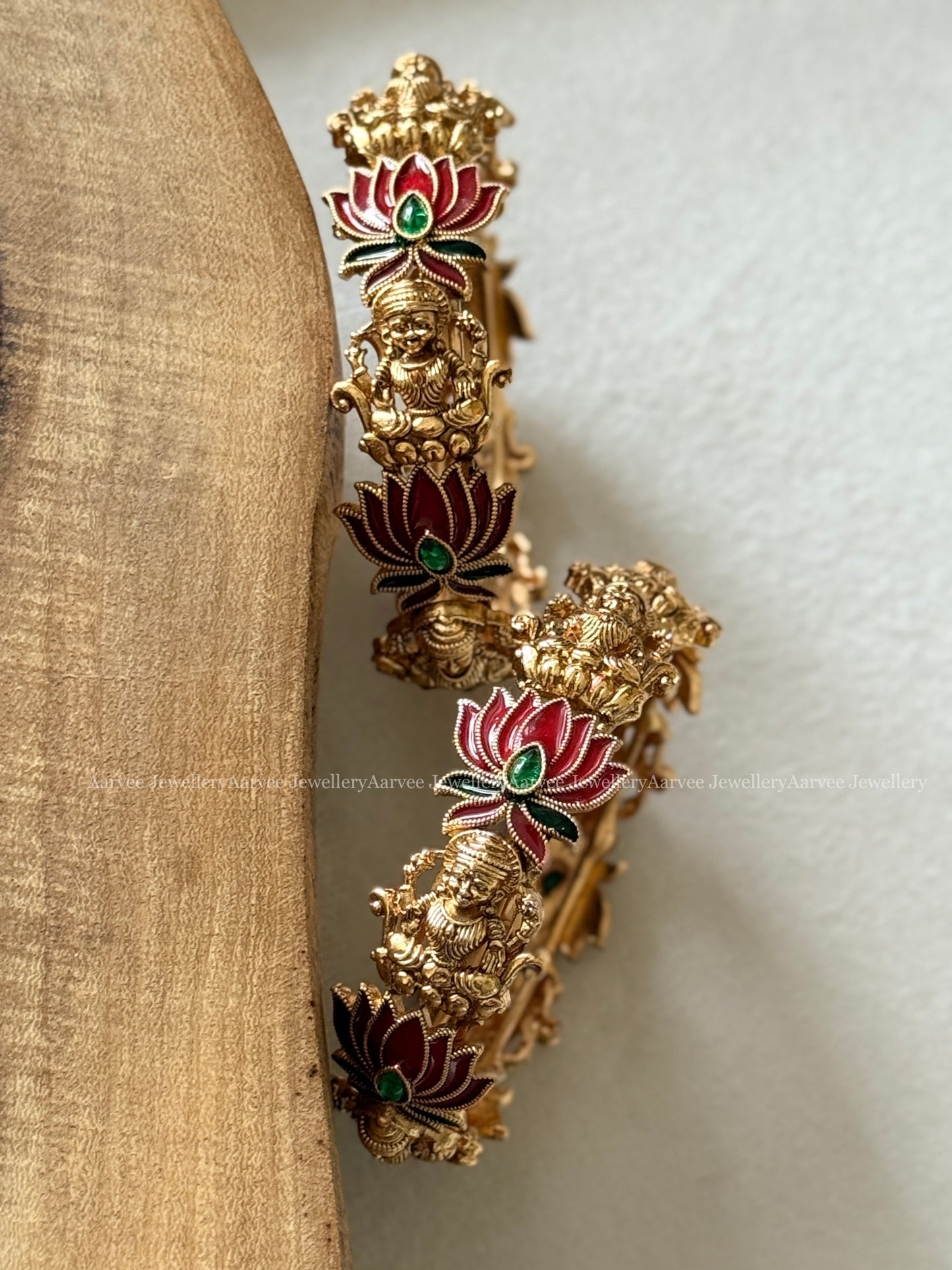 GOLD FINISH LAKSHMI & LOTUS BANGLES