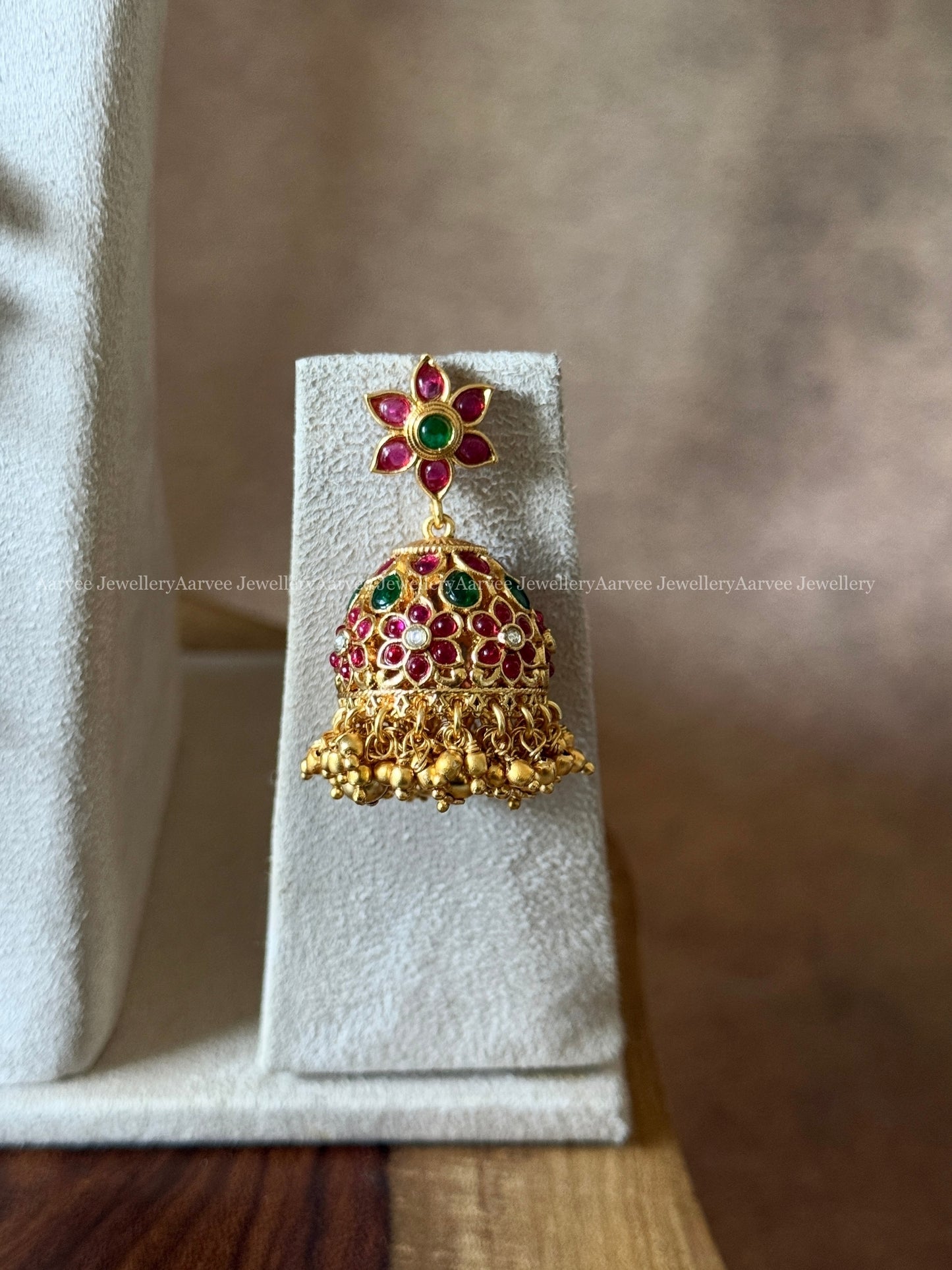 RUBY KUNDAN STONES MANGO MOTIF HARAM SET WITH PEACOCK PENDANT AND GOLD BEADS