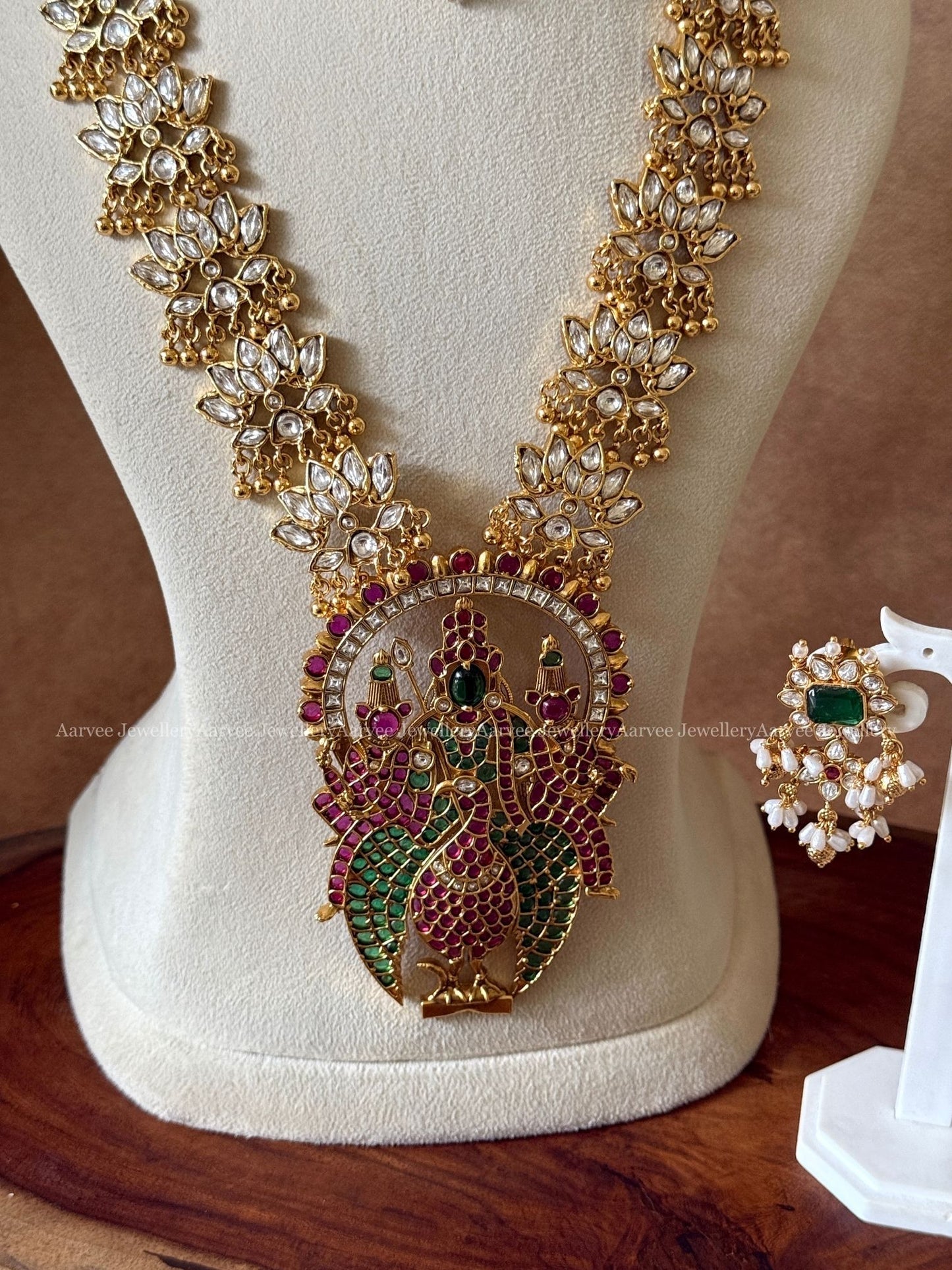 COMBO - CZ GUTTA PUSALU NECKLACE SET | KUNDAN WHITE STONES LOTUS MOTIF HARAM WITH KEMP STONE STUDDED LORD MURUGAN PENDANT