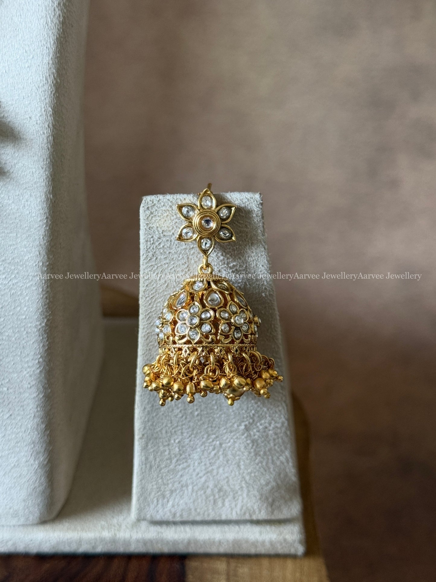 WHITE KUNDAN STONES MANGO MOTIF HARAM SET WITH PEACOCK PENDANT AND GOLD BEADS