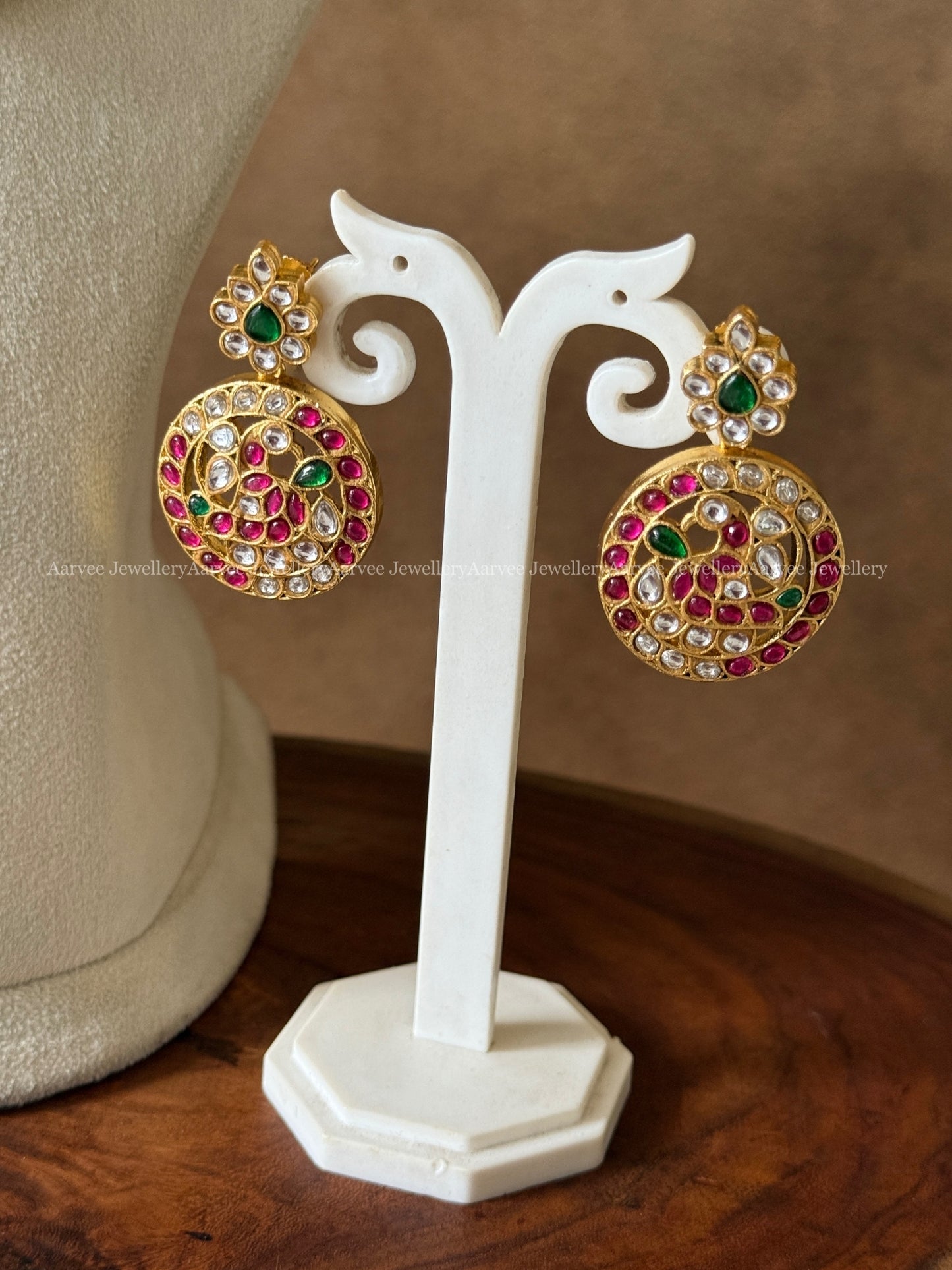 PREMIUM JADAU KUNDAN BOTTU MALA NECKLACE SET WITH PINK / GREEN STONES