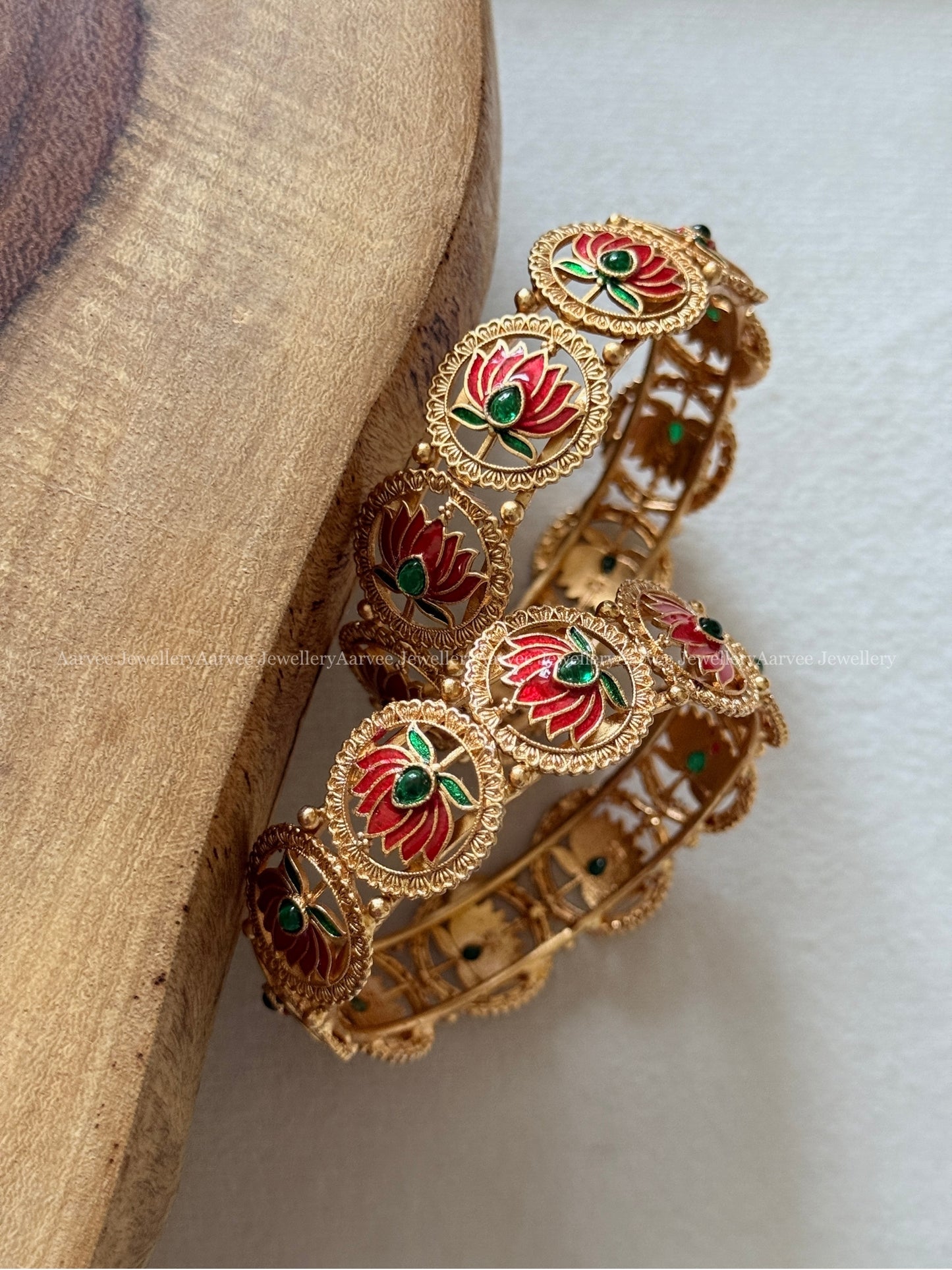 GOLD FINISH LOTUS DESIGN BANGLES