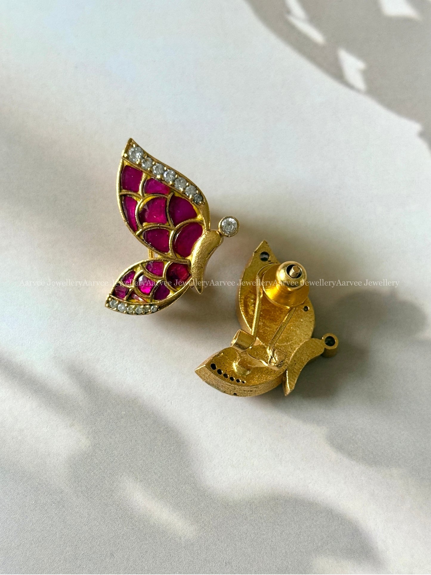 JADAU KUNDAN PINK STONE BUTTERFLY EARRINGS