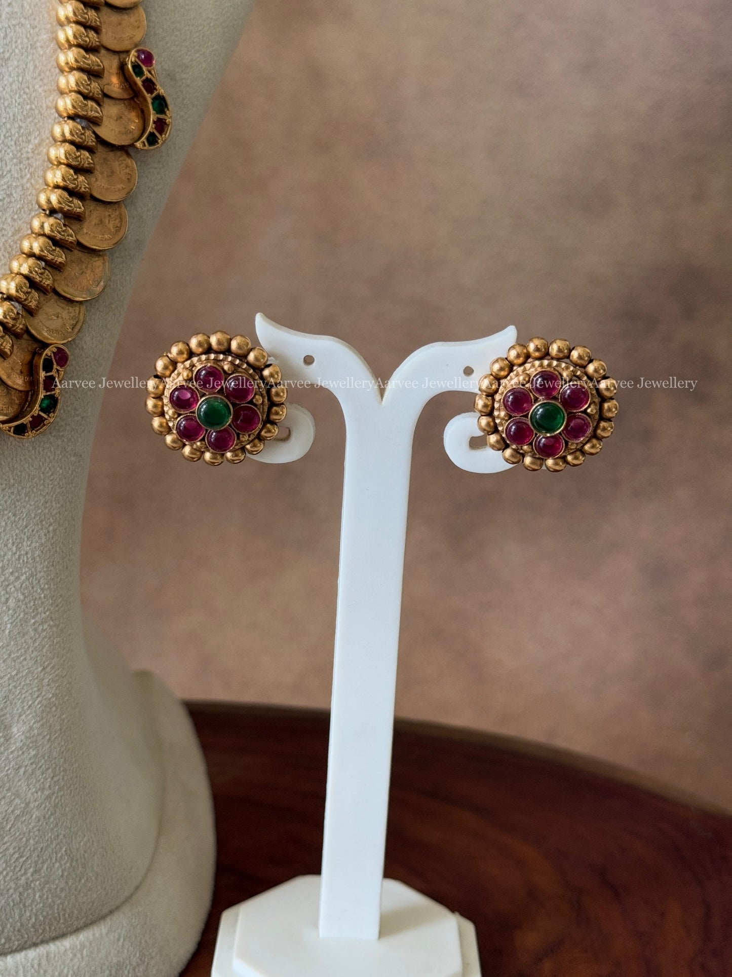COIN MID LENGTH HARAM WITH KEMP STONES FLORAL PENDANTS