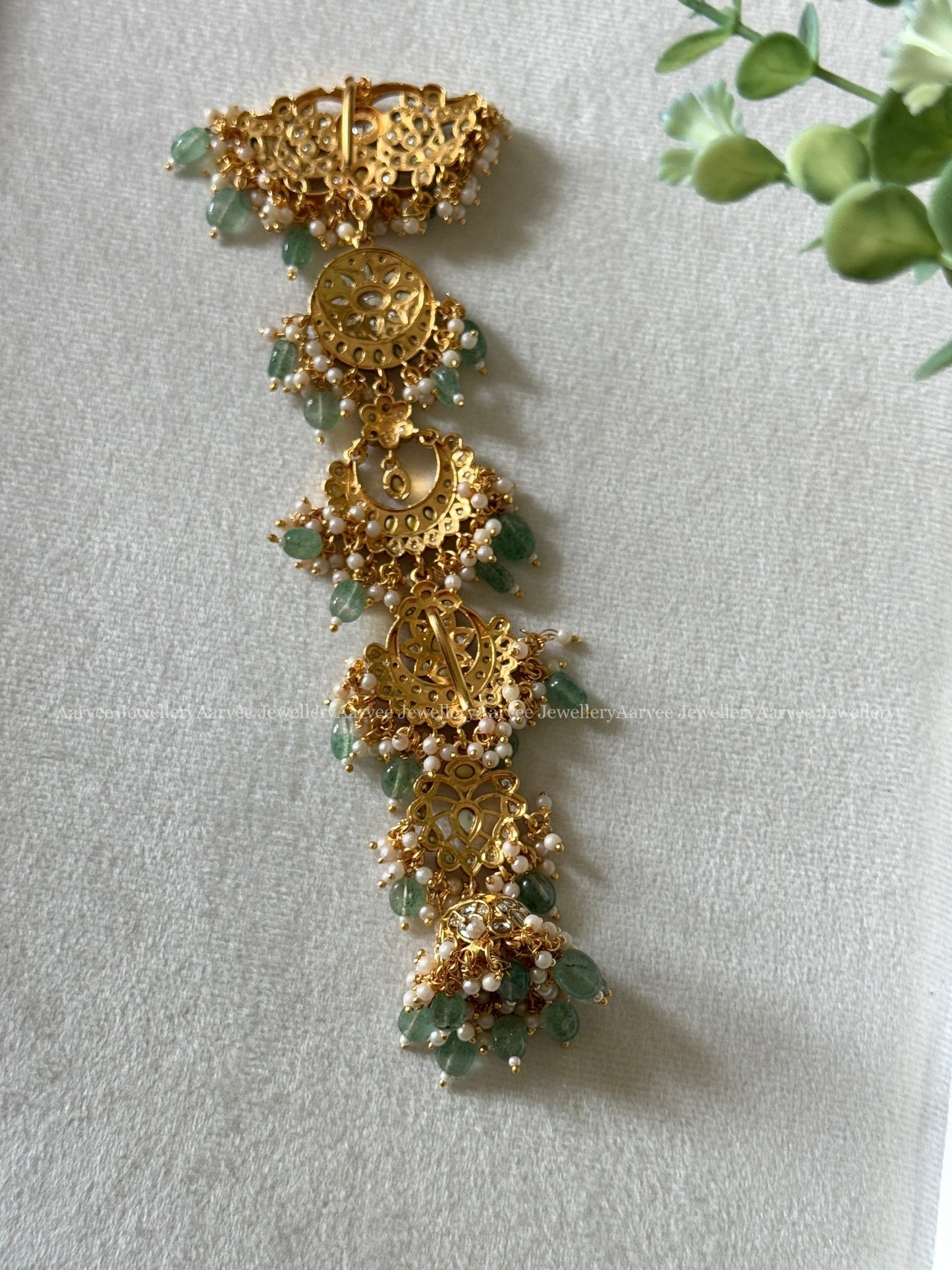 CHAND & FLORAL DESIGN HAIR ACCESSORY WHITE KUNDAN STONES WITH PASTEL BEADS MEDIUM LENGTH
