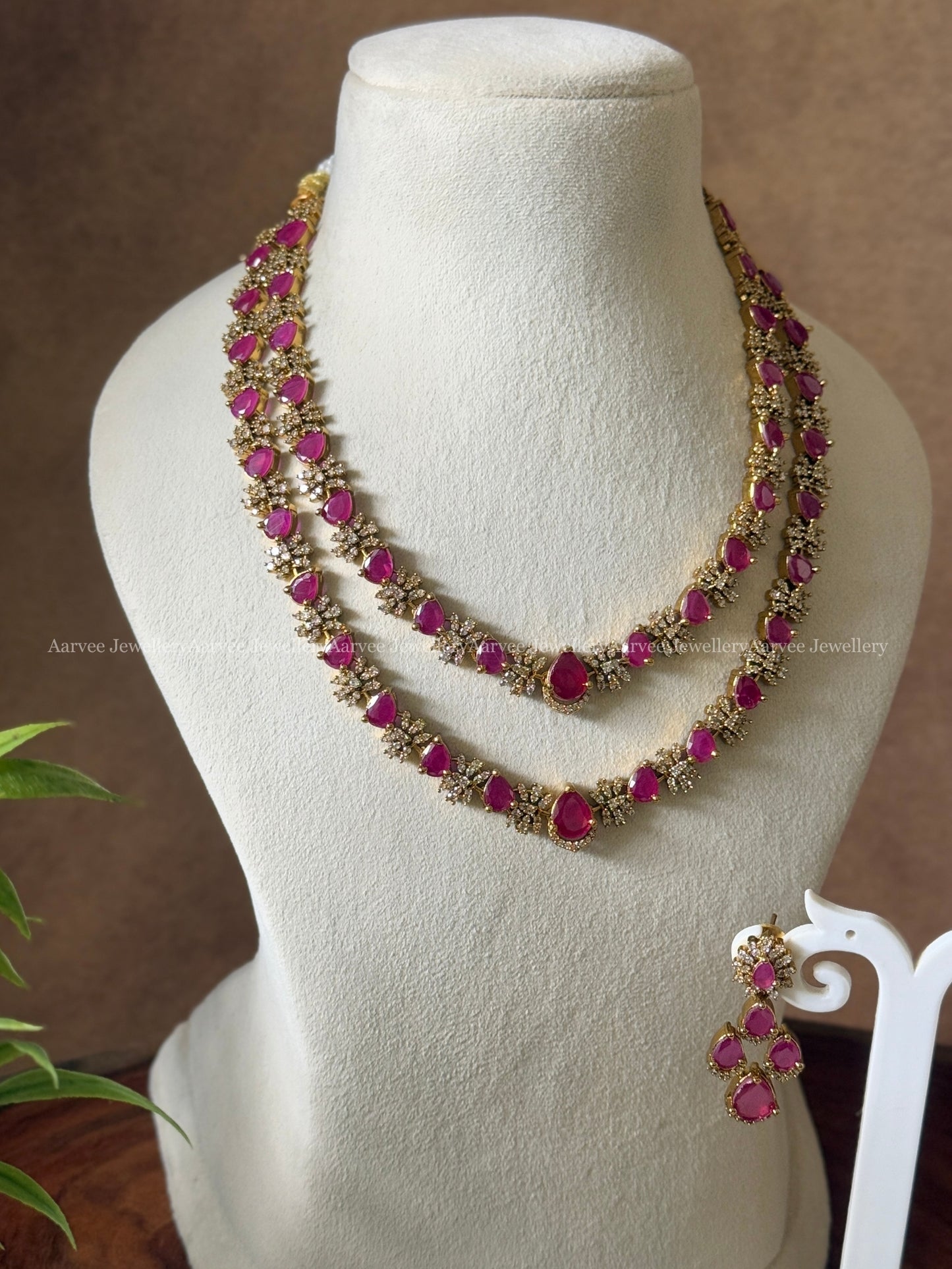 RUBY STONES VICTORIAN TWO LAYERED NECKLACE SET
