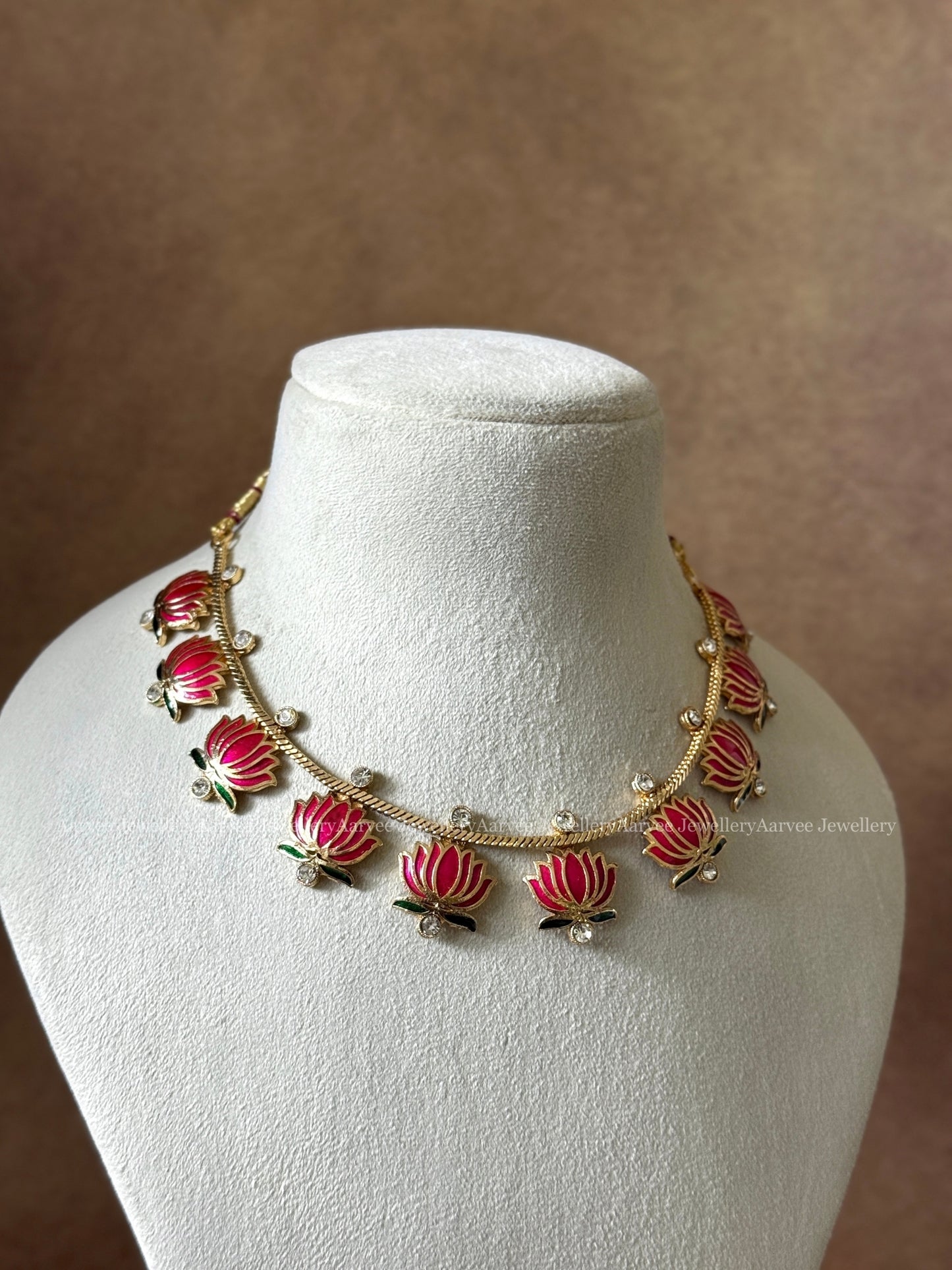 GOLD CHAIN PINK LOTUS NECKLACE SET - PREMIUM
