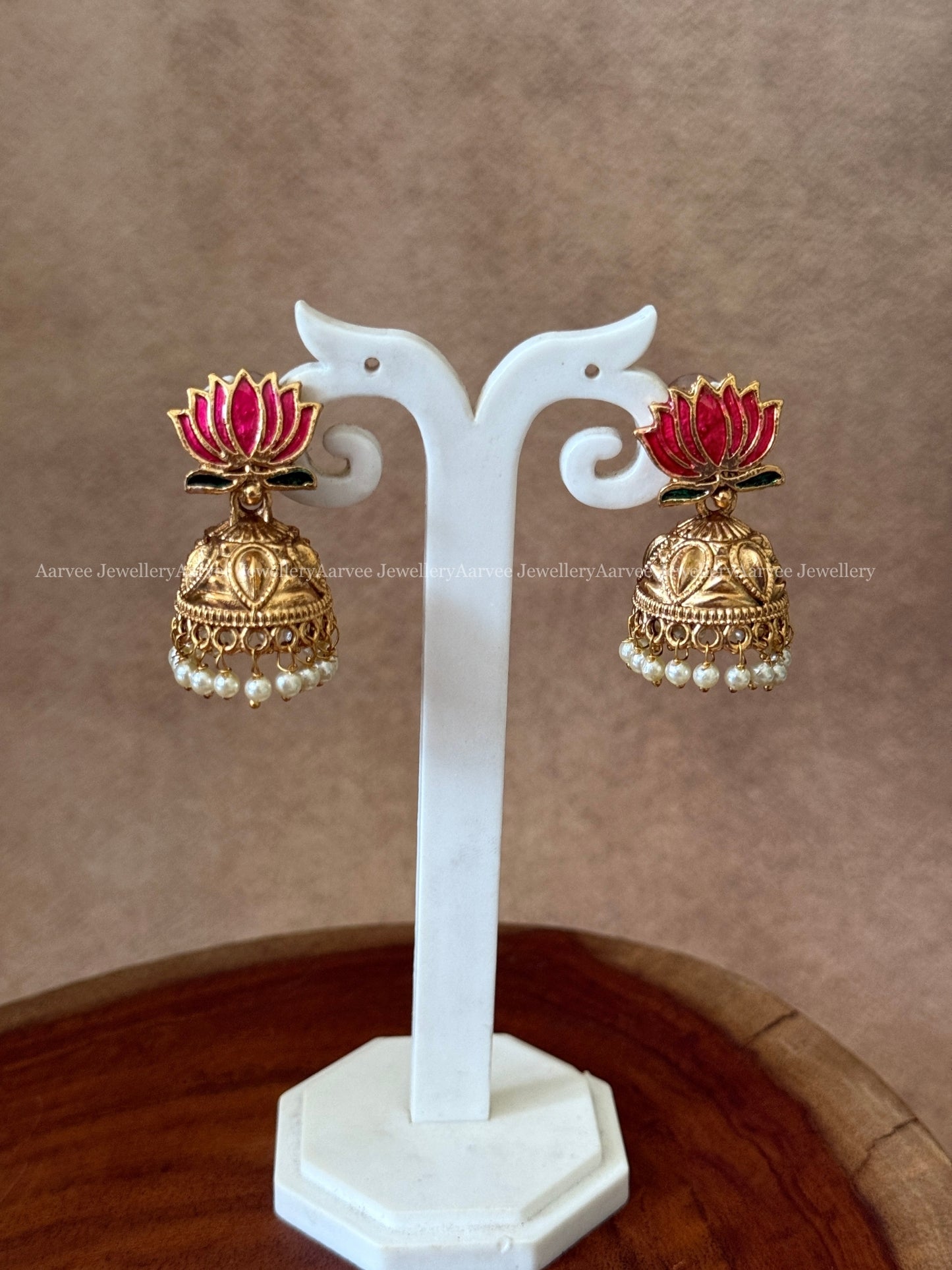PINK COLOR LOTUS JHUMKI