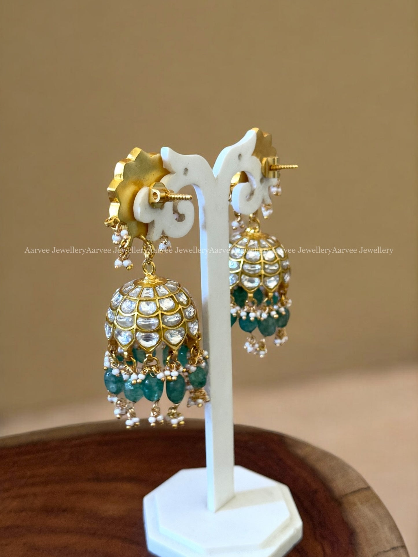 JADAU FLORAL JHUMKI WITH WHITE STONES AND PASTEL BEADS