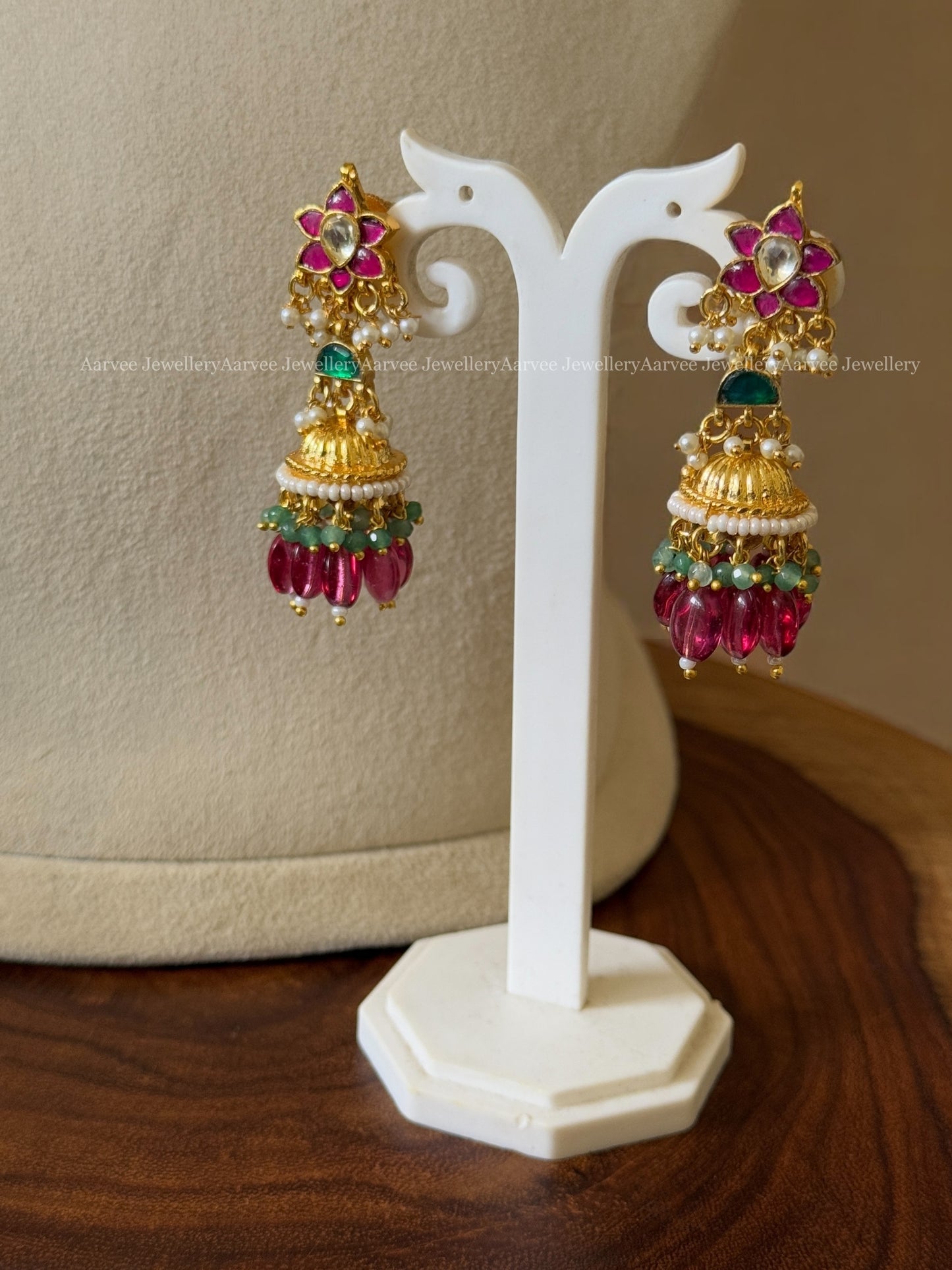 POLKI KUNDAN RUBY STONES CHOKER SET WITH DUAL COLOR BEADS