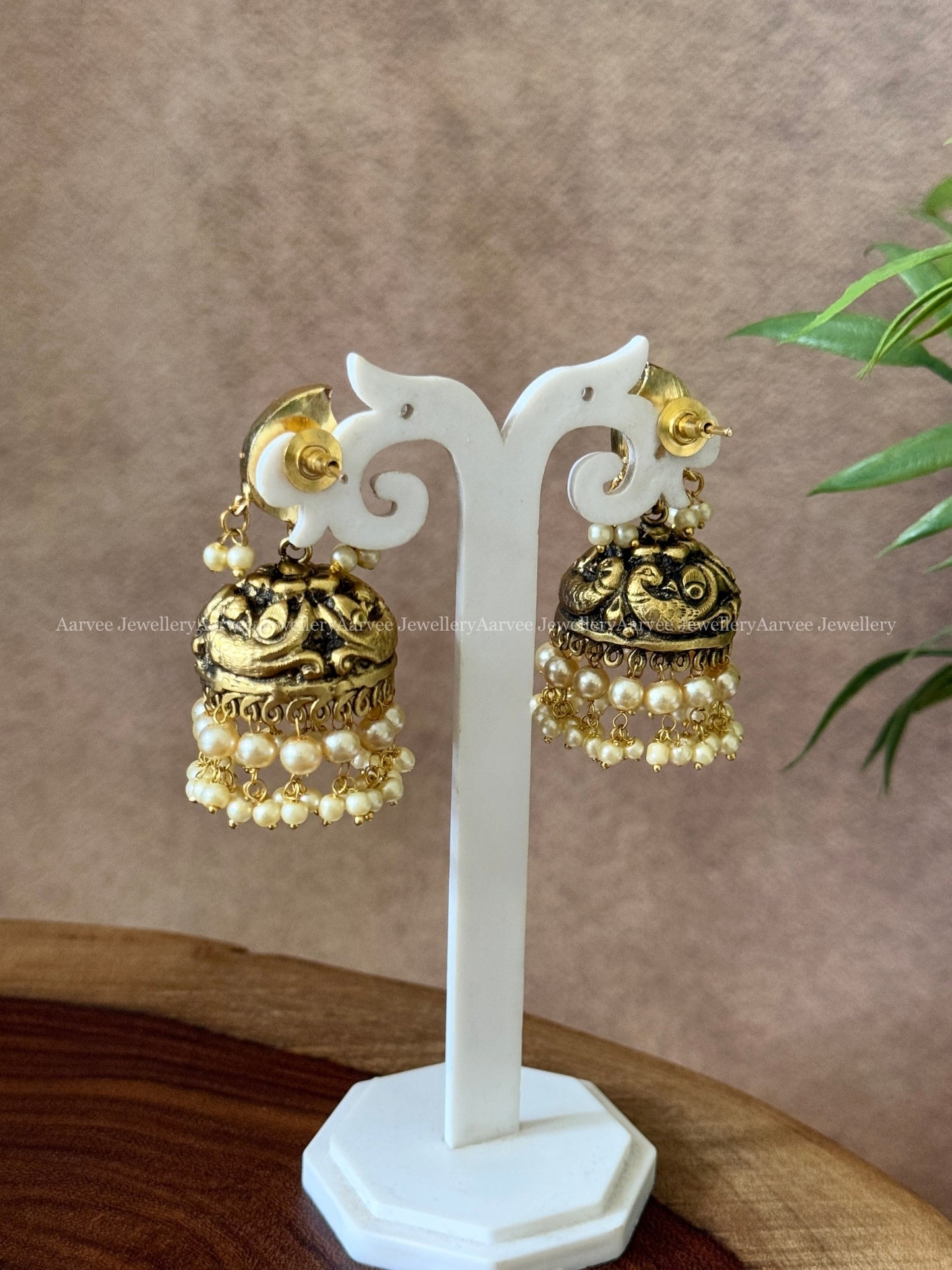 JADAU KUNDAN MANGO JHUMKI WITH PEARL BEADS