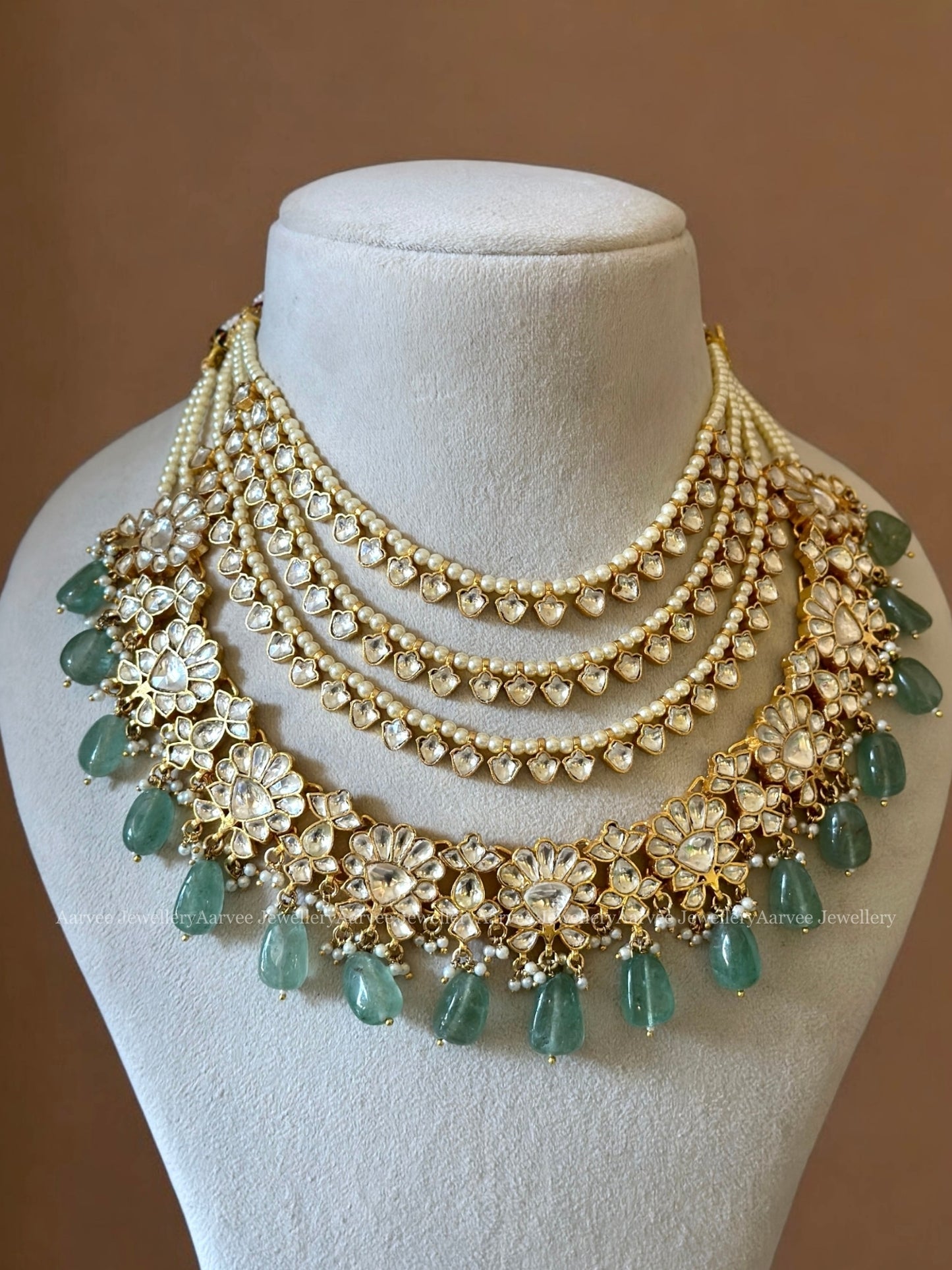 POLKI KUNDAN MULTI FUNCTIONAL STATEMENT NECKLACE SET WITH PASTEL BEADS
