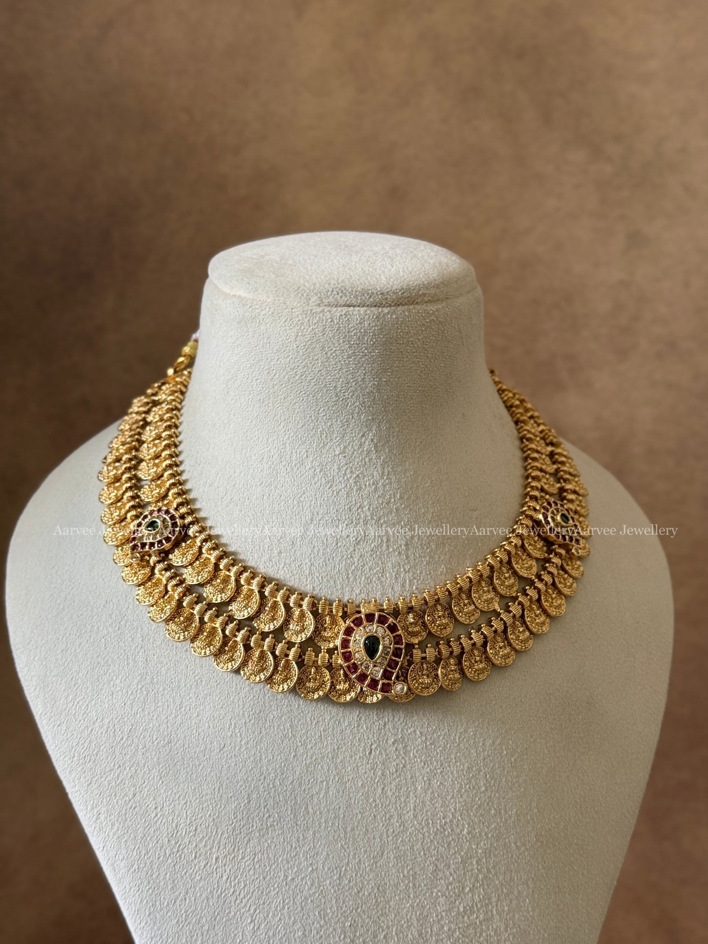 TWO LAYER COIN NECKALCE SET WITH MANGO PENDANT & RUBY STONES