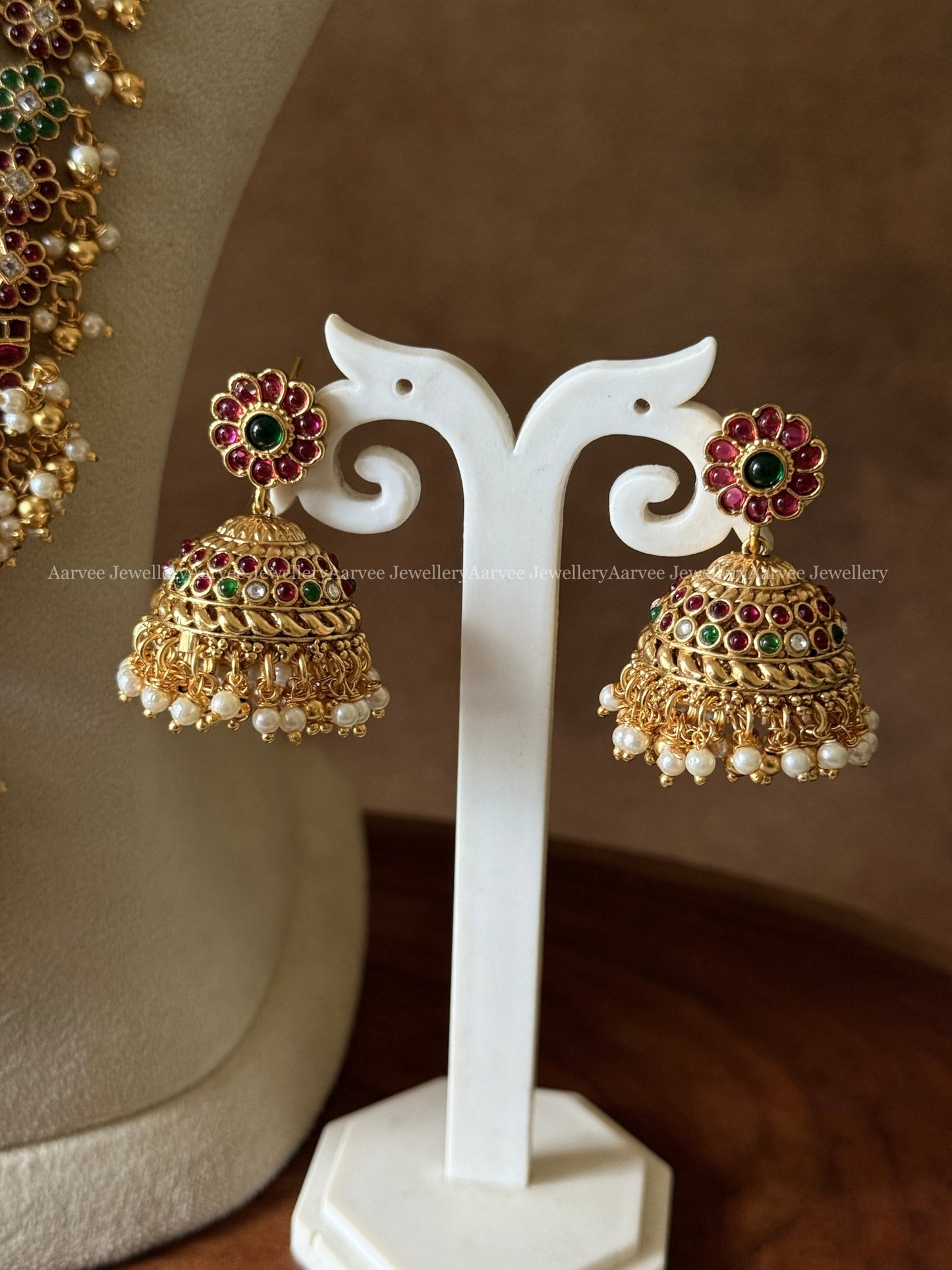 MULTI COLOR KEMP STONES FLORAL HARAM SET