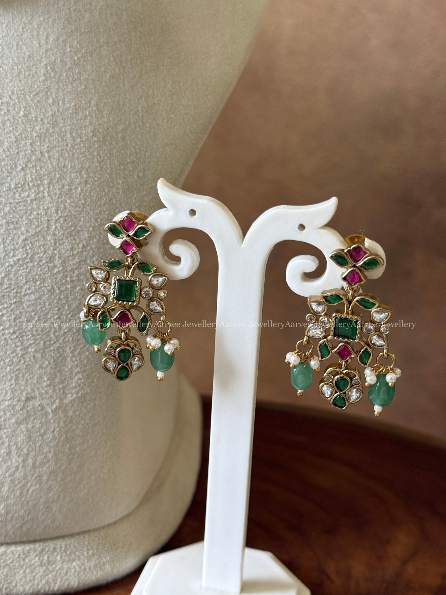 CZ WHITE / GREEN / PINK STONES NECKLACE SET WITH PASTEL BEADS