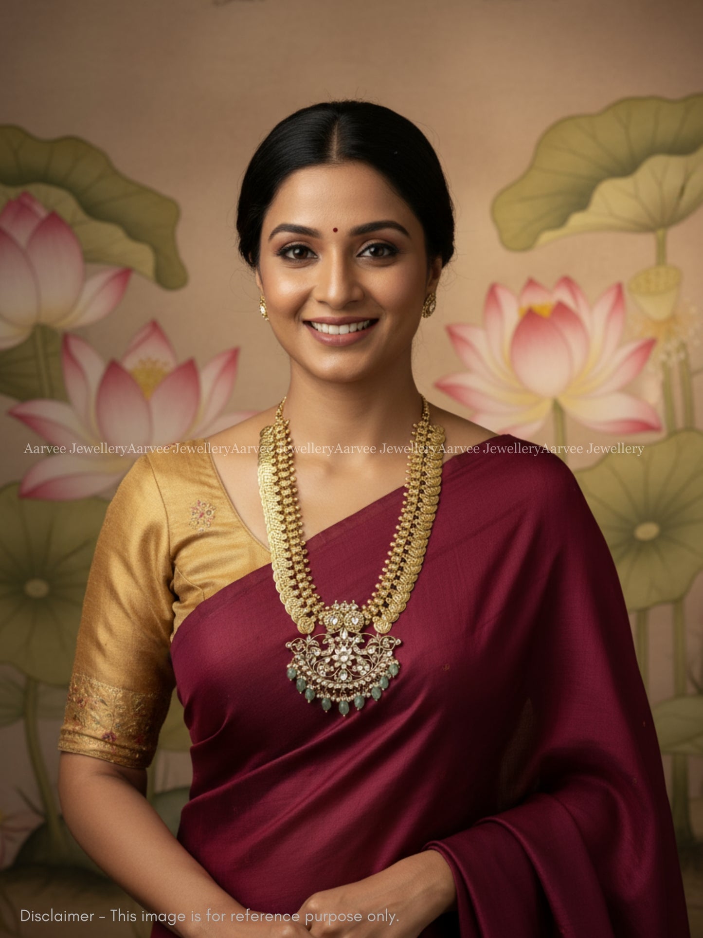 JADAU KUNDAN GOLD COIN MIDLENGTH CHAIN WITH WHITE STONE MANGO PENDANT & PASTEL BEADS