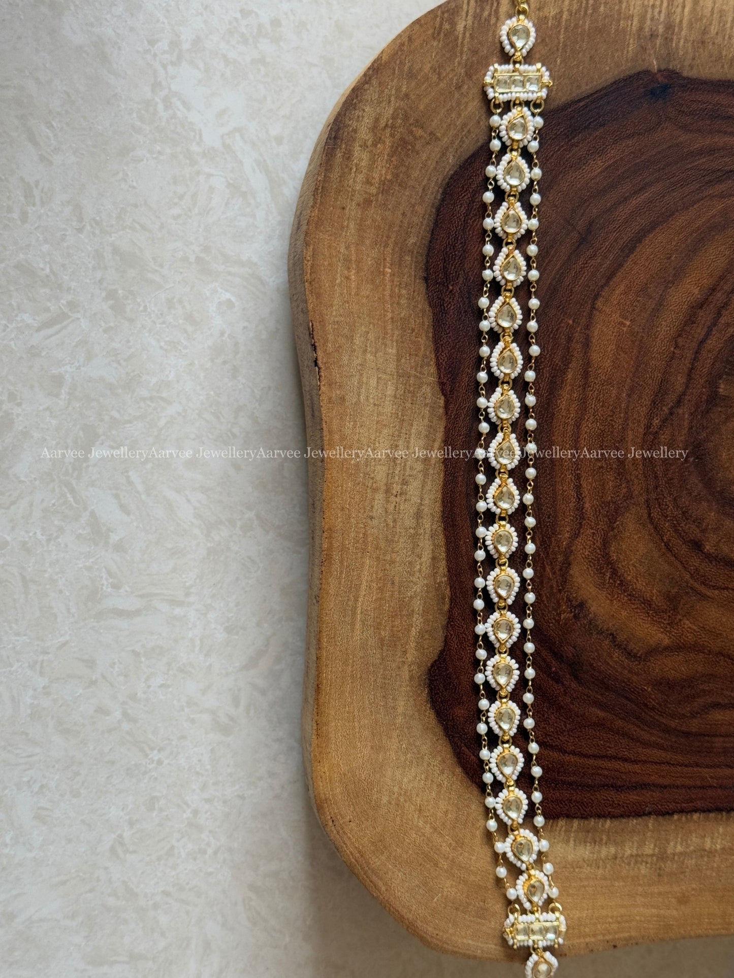 POLKI KUNDAN PEARL BEADS CHOKER WITH WHITE STONE