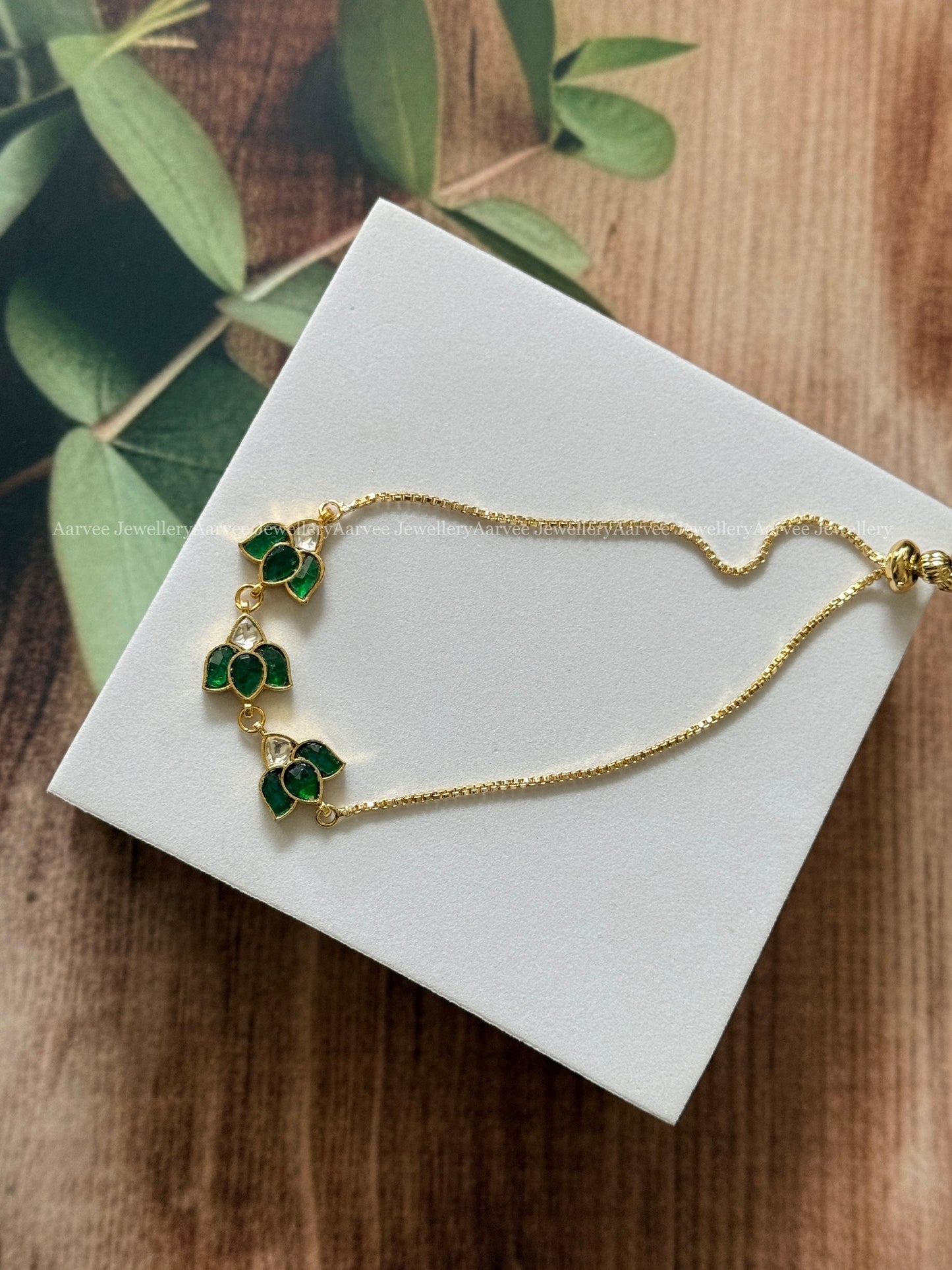 KUNDAN GREEN / WHITE STONE LOTUS BRACELET