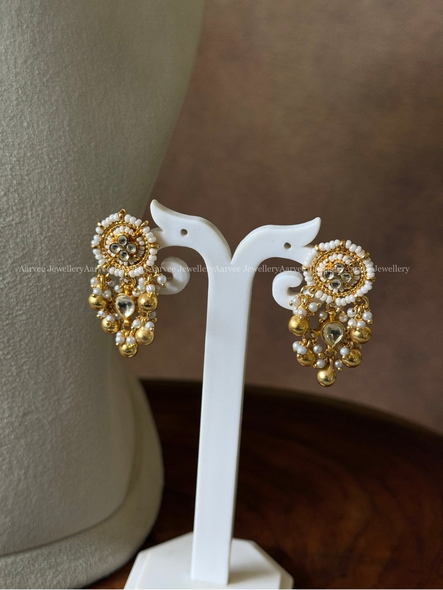 POLKI KUNDAN PEARL & PASTEL BEAD CHOKER SET WITH GOLD BEADS