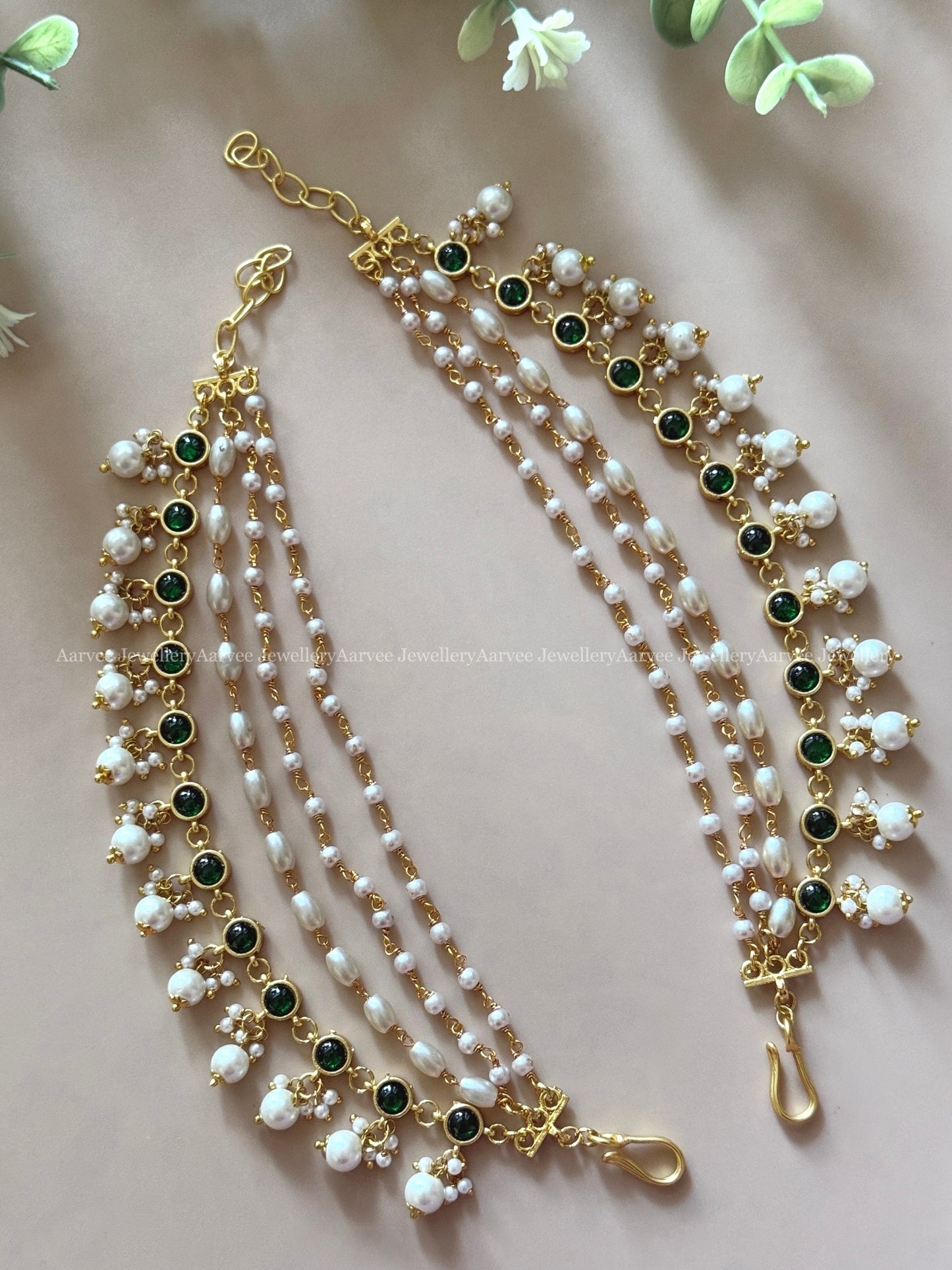 JADAU KUNDAN PEARL LAYERED EAR CHAIN