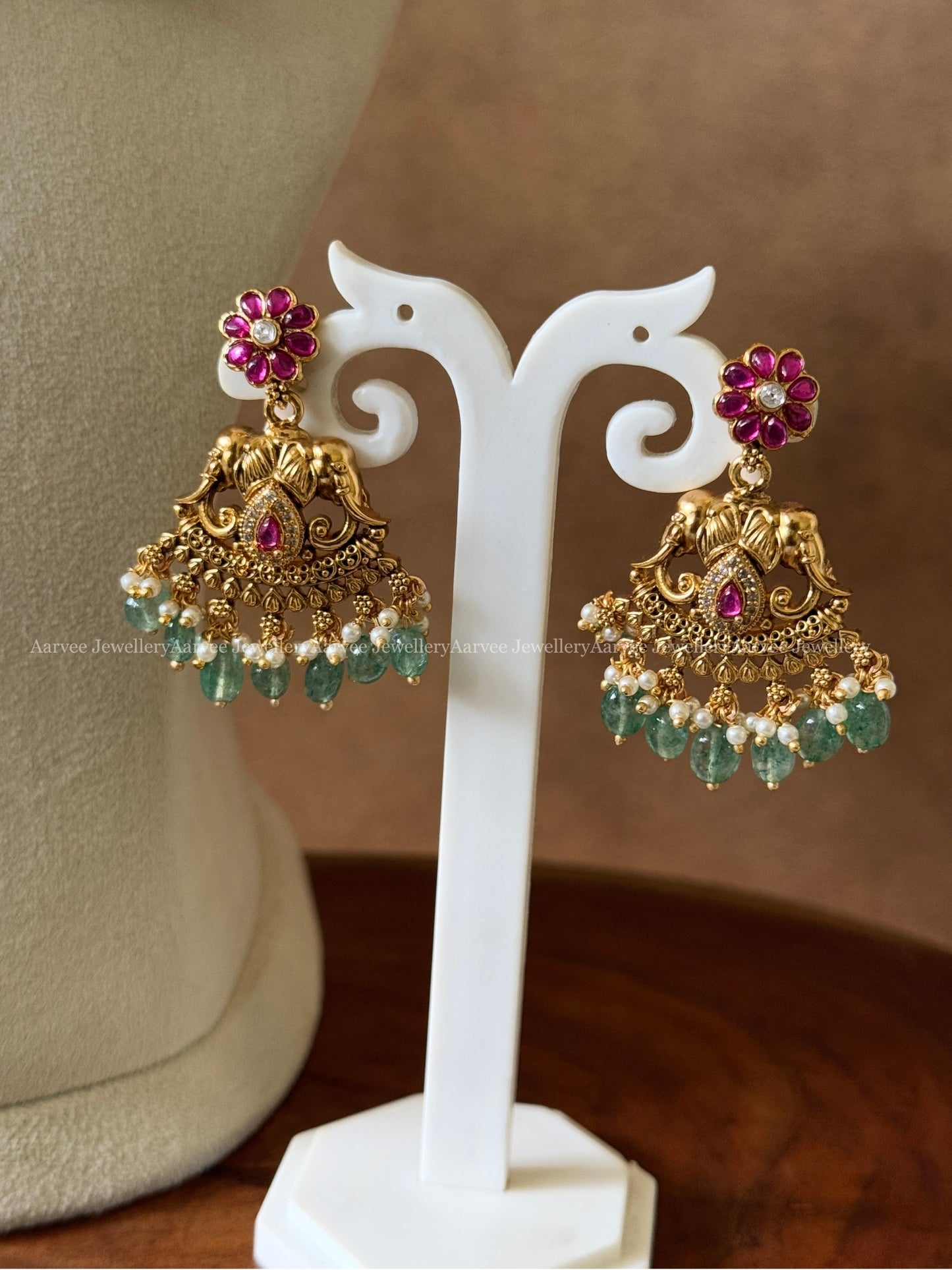 JALEBI NECKLACE SET FIVE PENDANT ELEPHANT MOTIF WITH PASTEL BEADS