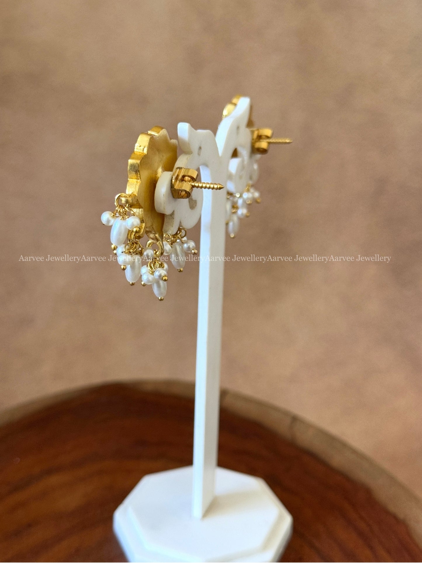 JADAU KUNDAN PINK/WHITE STONES FLORAL STUD EARRINGS