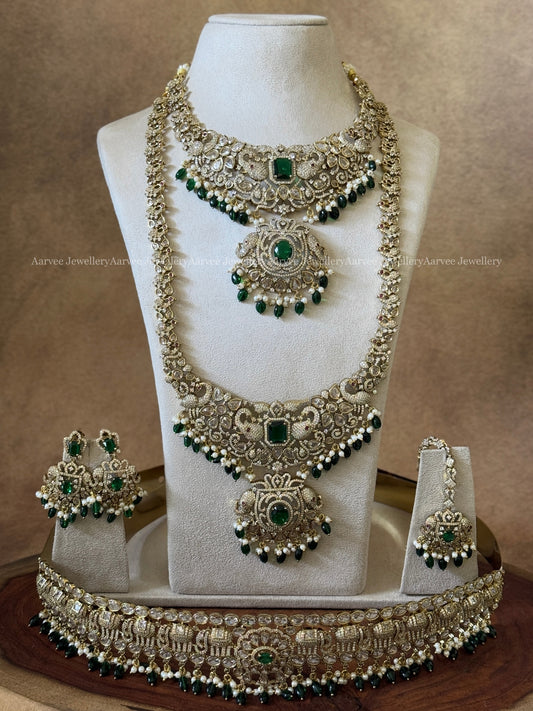 VICTORIAN BRIDAL JEWELLERY SET — GREEN BEADS