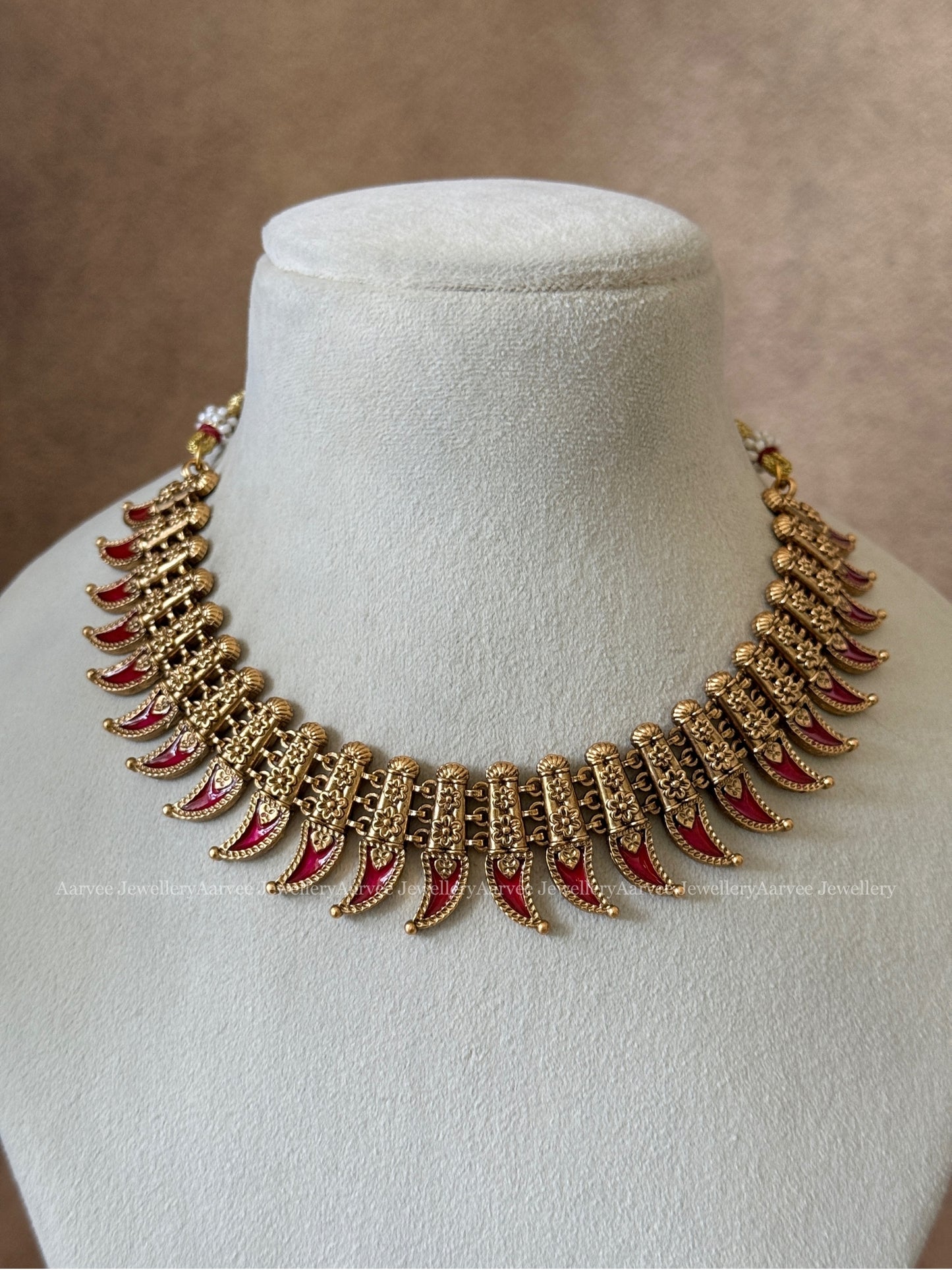 KERALA STYLE PALAKKA DESIGN NECKLACE SET WITH RUBY STONES