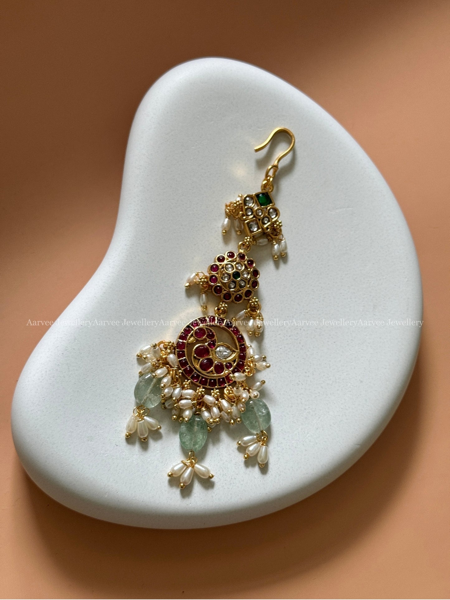 PEACOCK KEMP STONES TIKKA WITH LIGHT PASTEL BEADS