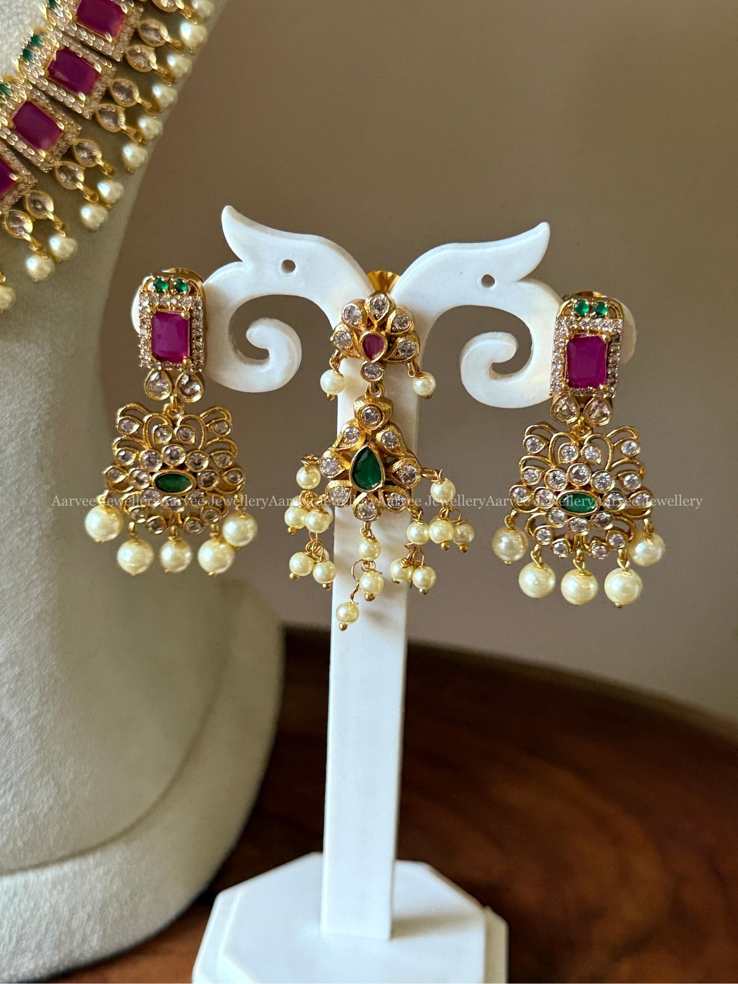 COMBO - CLASSIC GUTTA PUSALU NECKLACE WITH CZ RUBY STONE HARAM SET WITH PEARLS