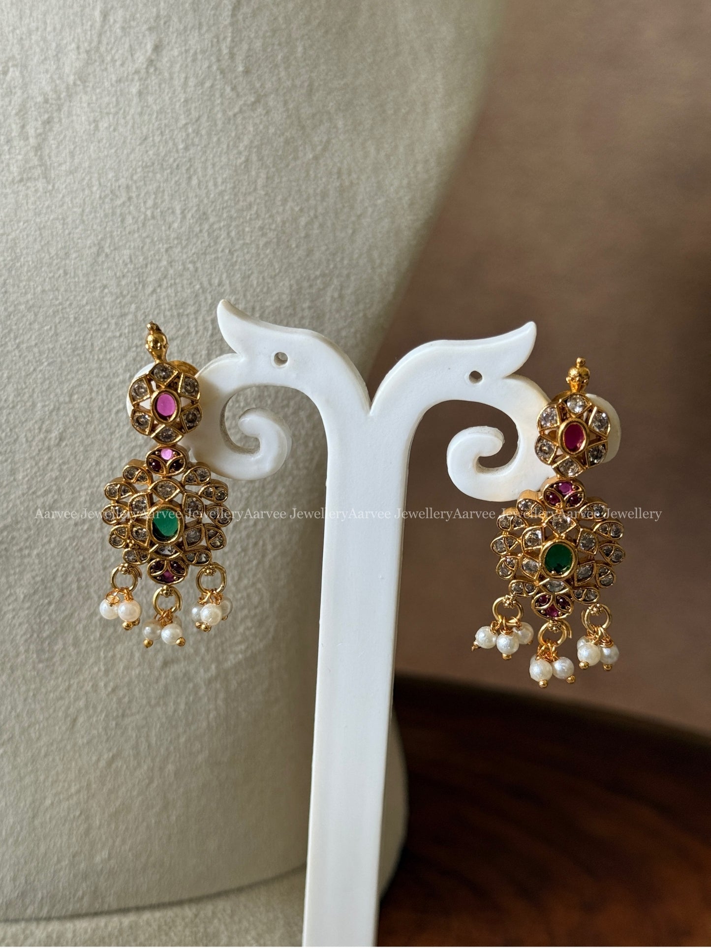 GOLD FINISH CZ STONES MINIMAL CHOKER SET WITH RUBY STONES