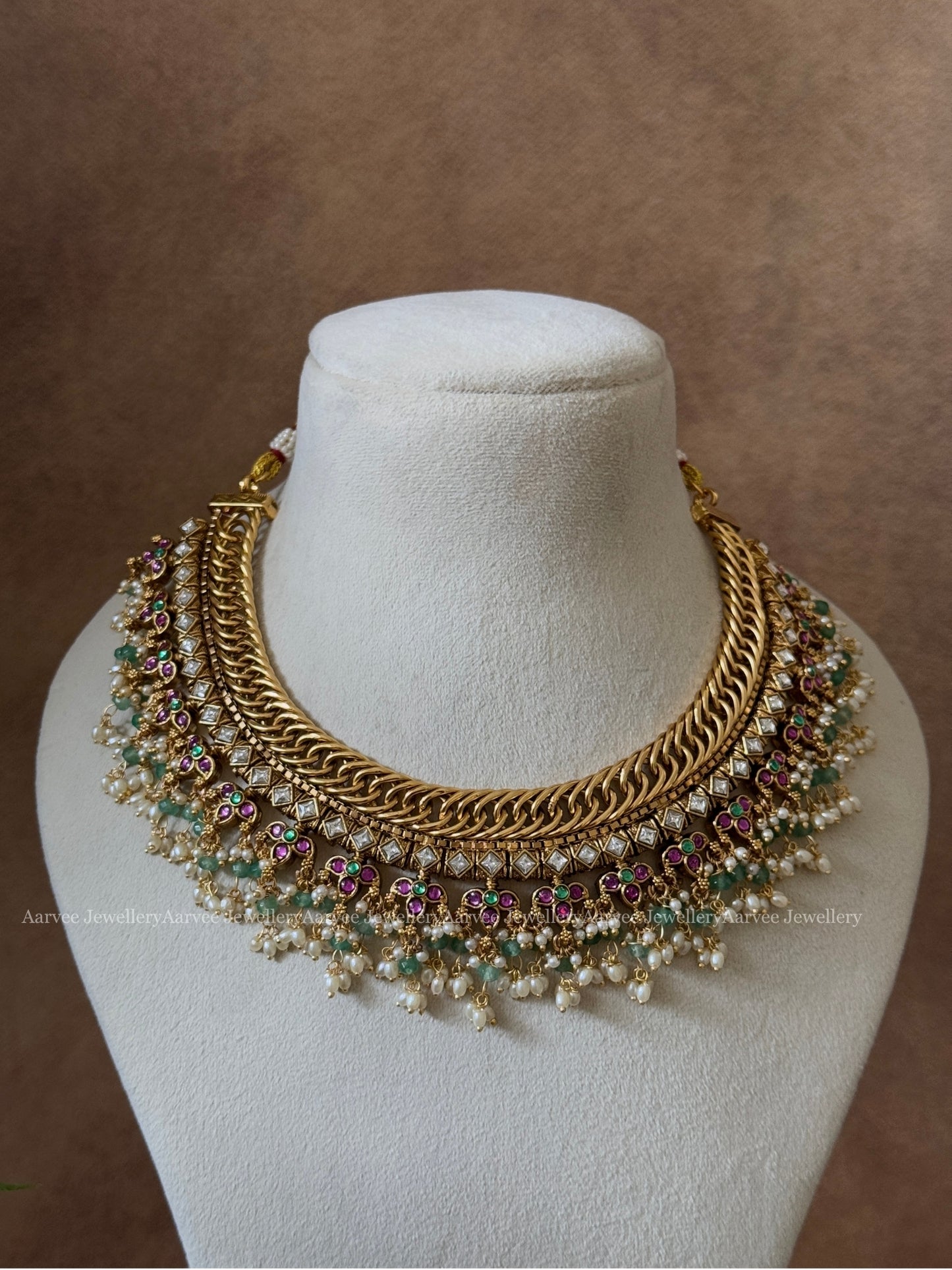 JALEBI NECKLACE SET WITH PASTEL BEADS & PEARLS