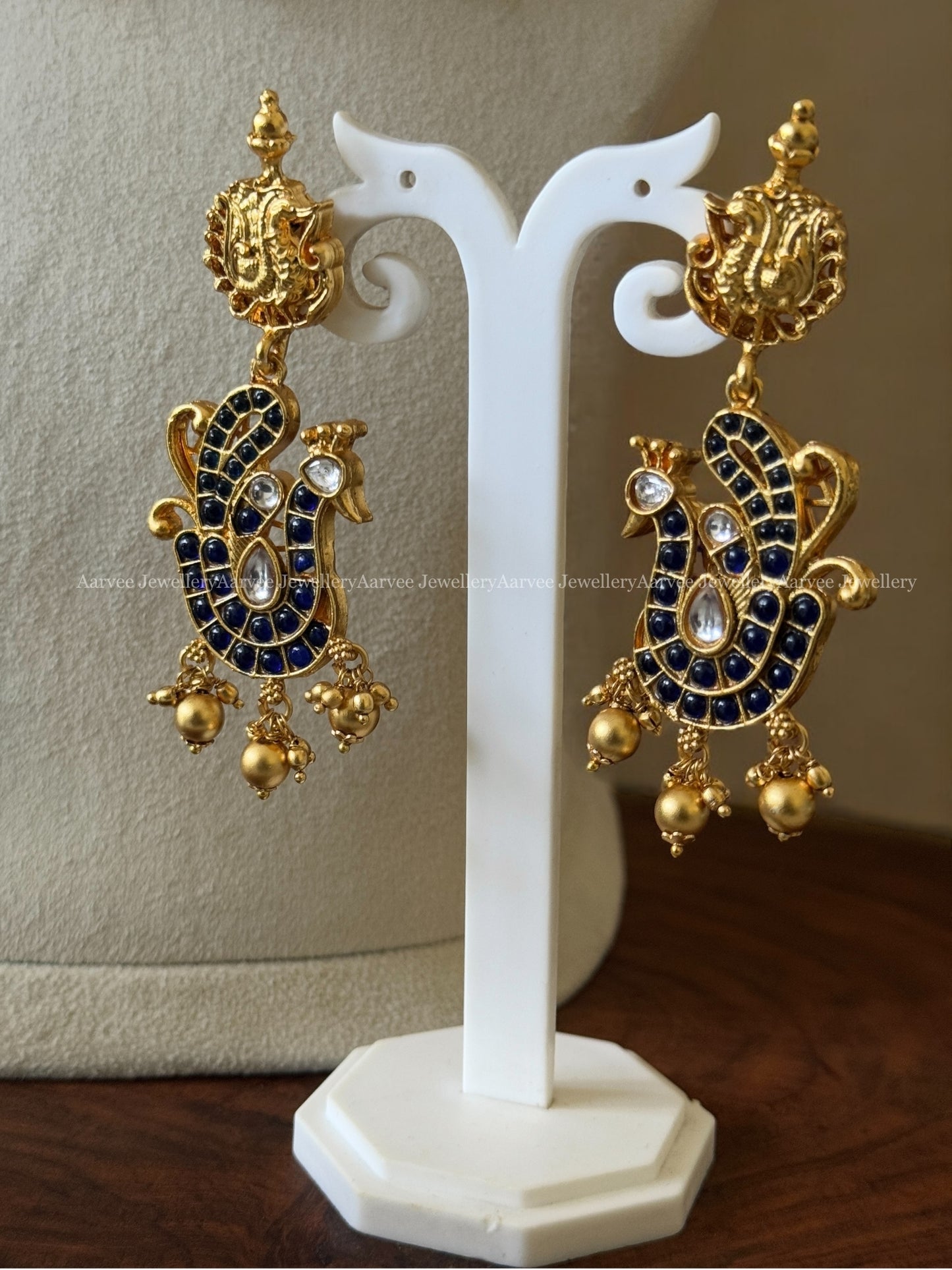GOLD TONE BUTTA BRIDAL HARAM SET WITH NAVY BLUE STONES
