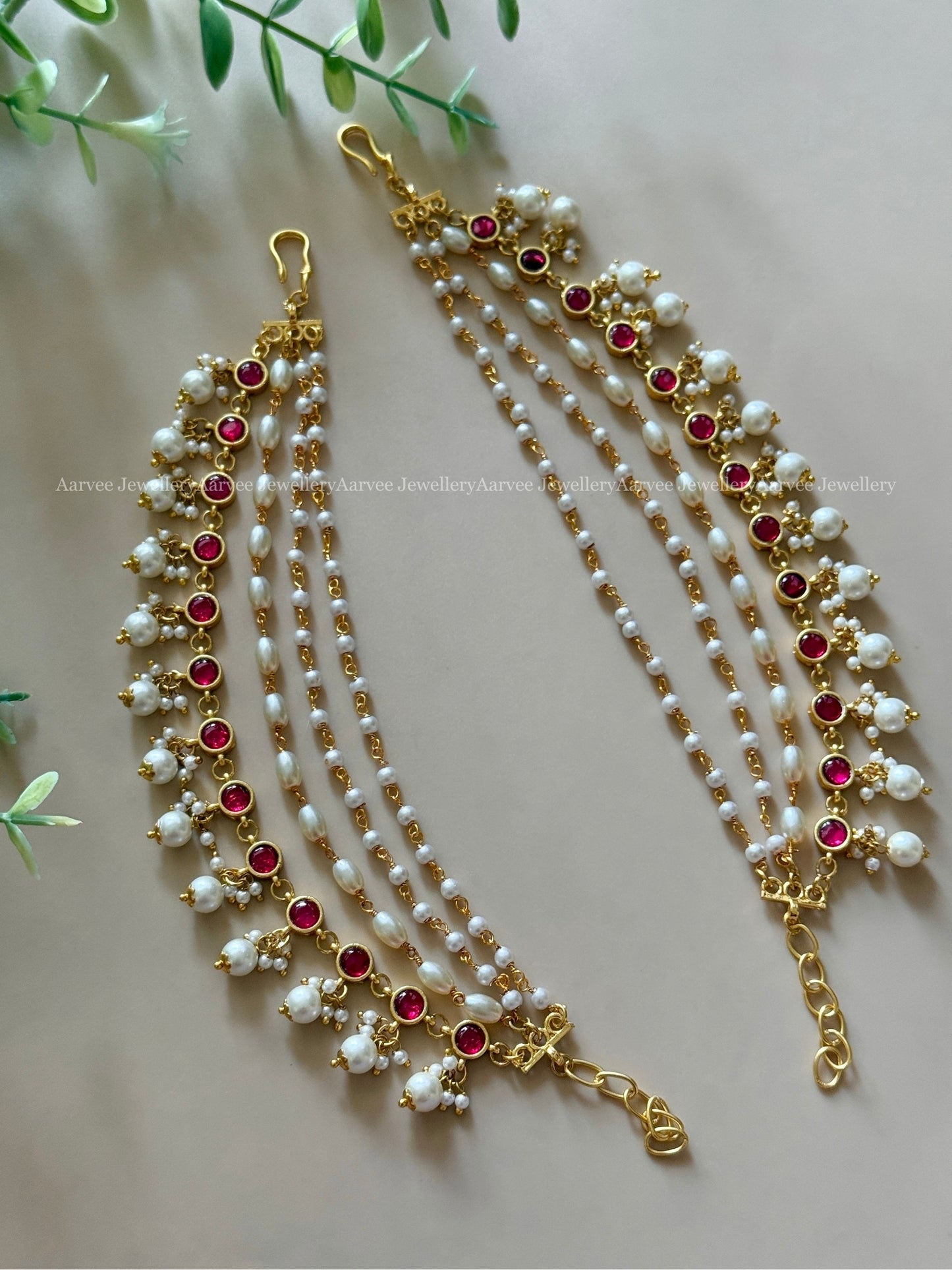 JADAU KUNDAN PEARL LAYERED EAR CHAIN