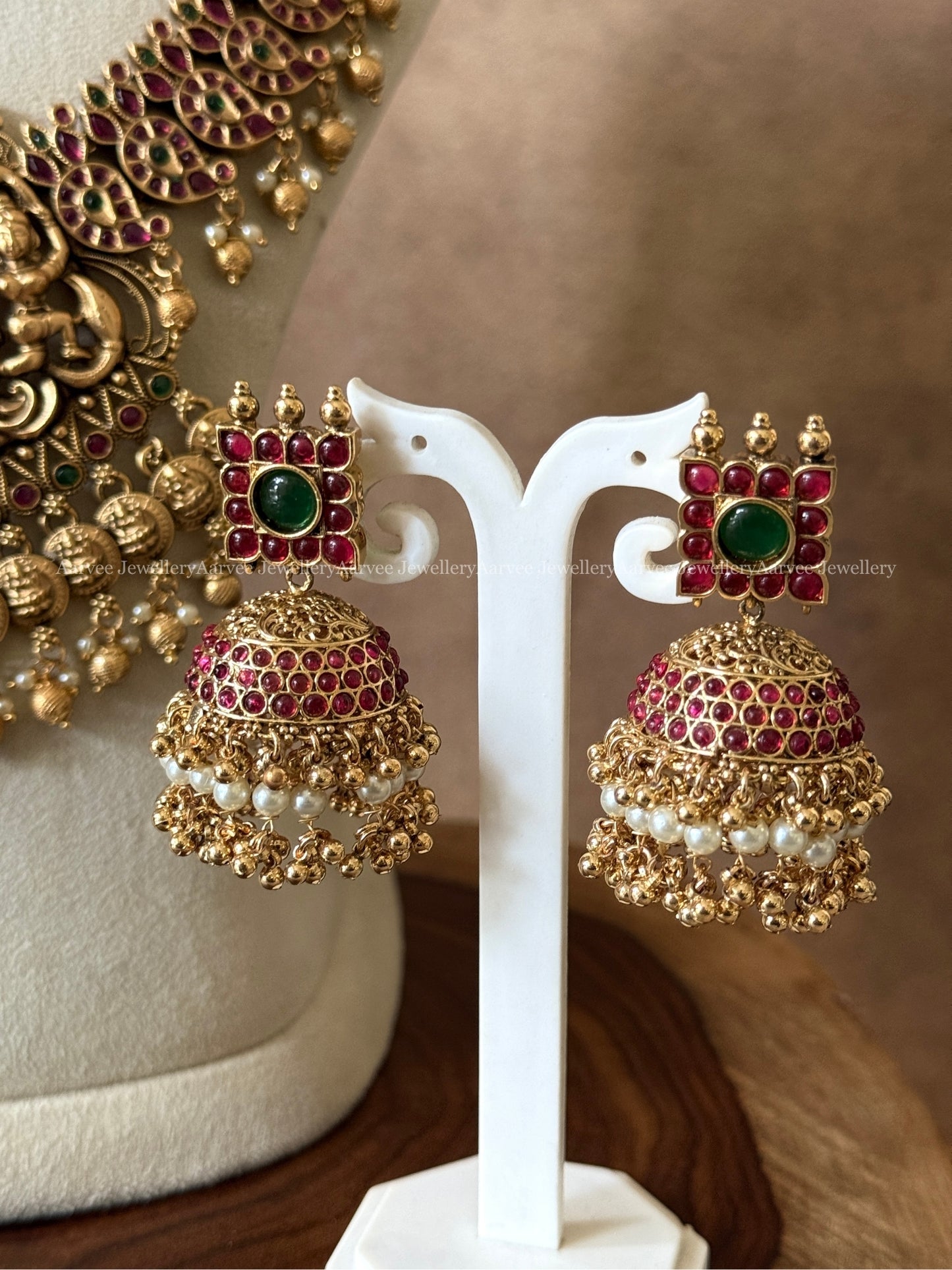 COMBO - KEMP CHOKER WITH MID LENGTH LAKSHMI PENDANT HARAM SET WITH RUBY / GREEN STONES
