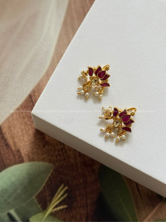LOTUS EAR CUFF / BUGADI WITH KUNDAN RUBY STONES