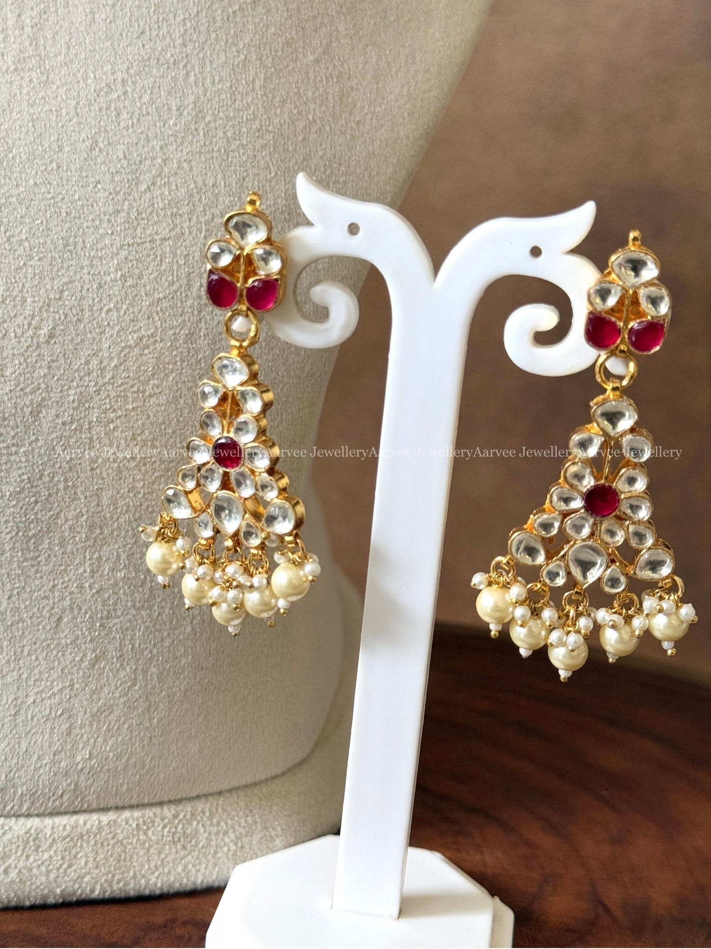 POLKI KUNDAN PINK STONE TEAR DROP NECKLACE SET