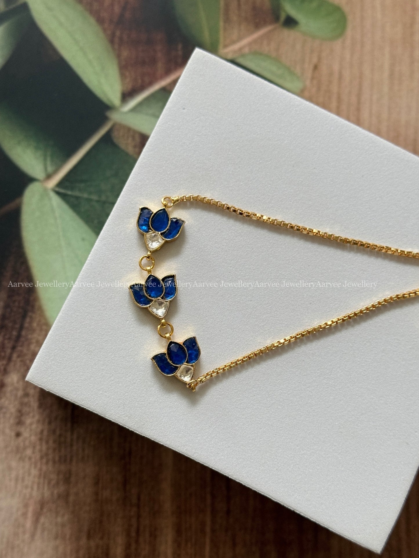 KUNDAN BLUE / WHITE STONE LOTUS BRACELET