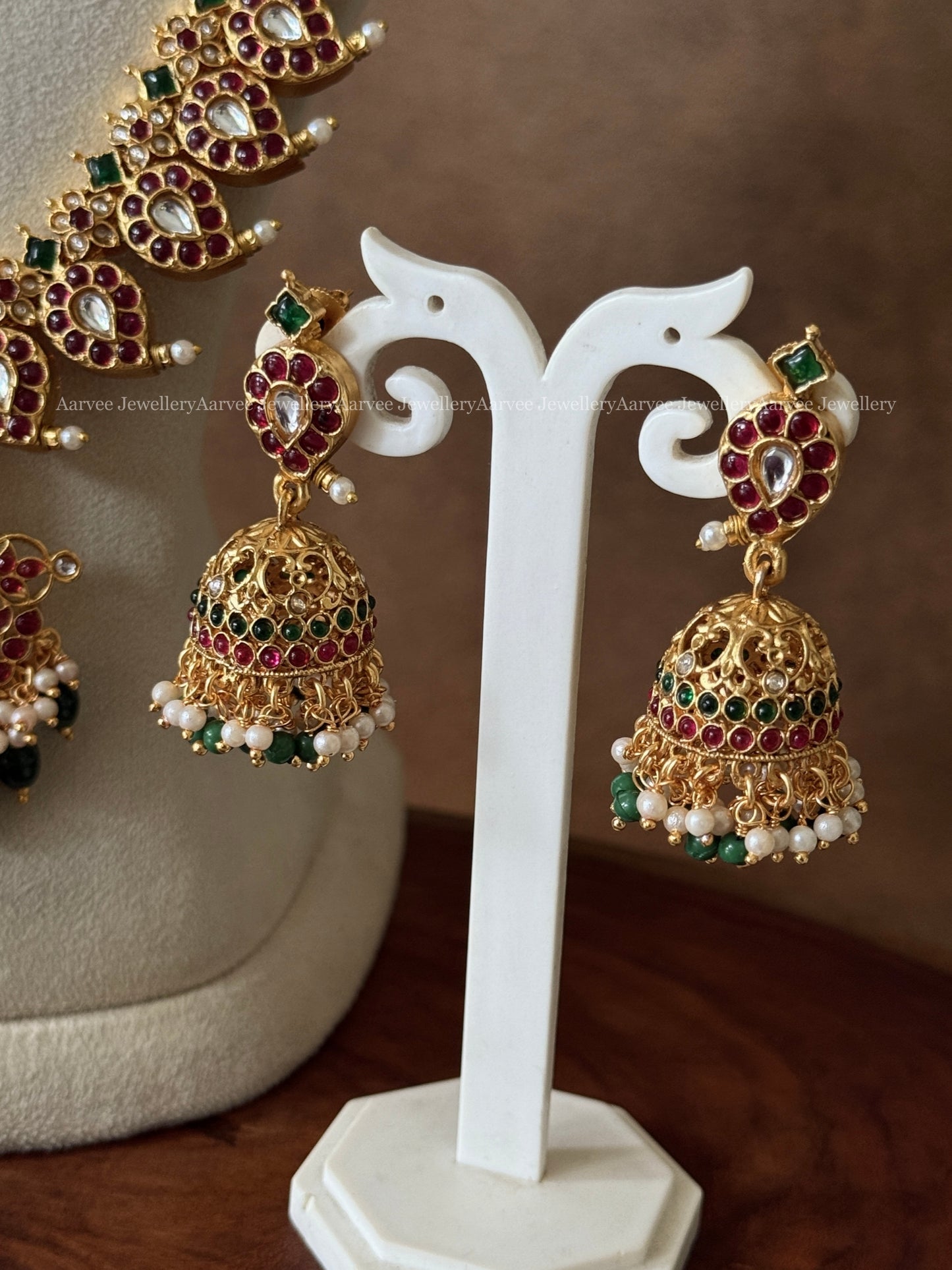 COMBO - KEMP SINGLE PENDANT CHOKER & KEMP MANGO MOTIF HARAM SET WITH RUBY STONES & GREEN BEADS