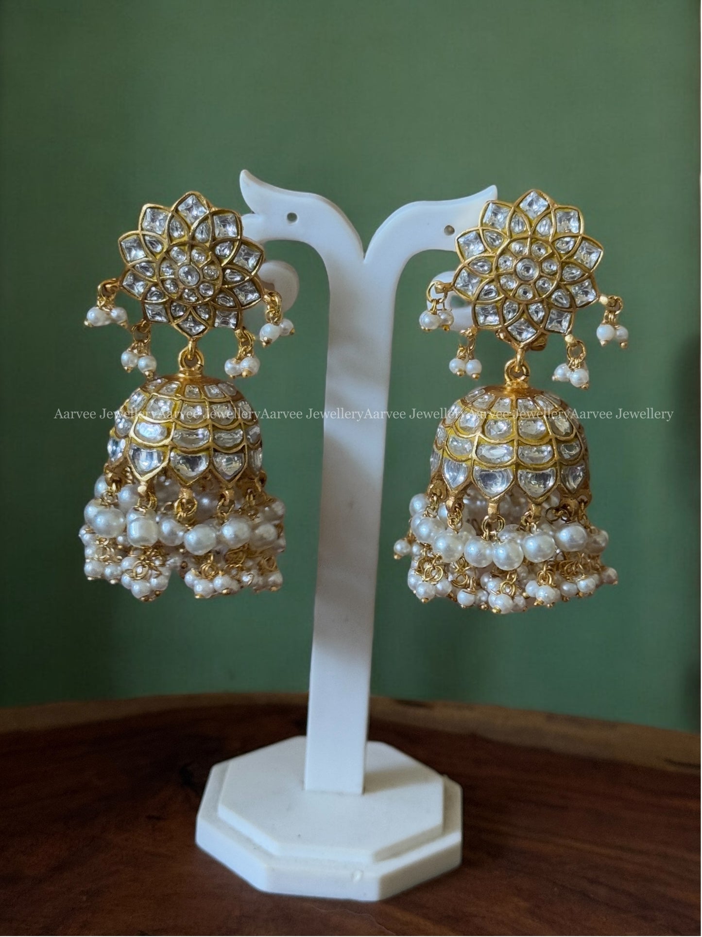 JADAU KUNDAN SEMI BRIDAL JEWELLERY SET | CHOKER & BUTTA PEACOCK DESIGN HARAM PAIRED WITH A FLORAL JHUMKI