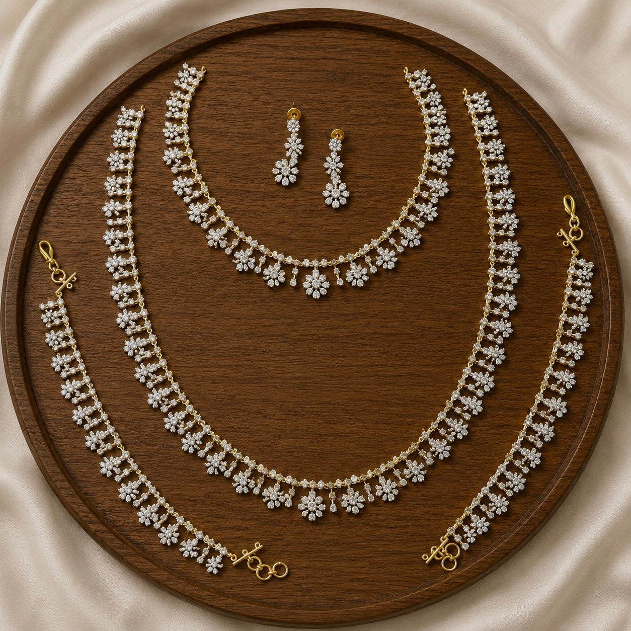 MINIMAL WHITE AD STONES NECKLACE, HARAM AND EAR CHAIN SET