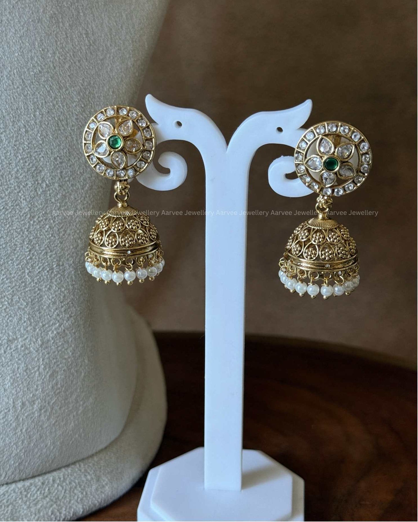 PREMIUM GREEN/WHITE KUNDAN STONE JALEBI STYLE BOTTU MALA NECKLACE SET