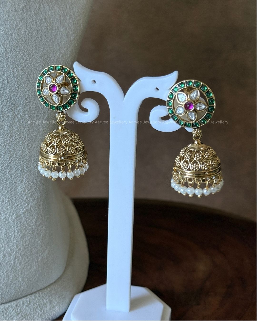 PREMIUM GREEN/RUBY/WHITE KUNDAN STONE JALEBI STYLE BOTTU MALA NECKLACE SET