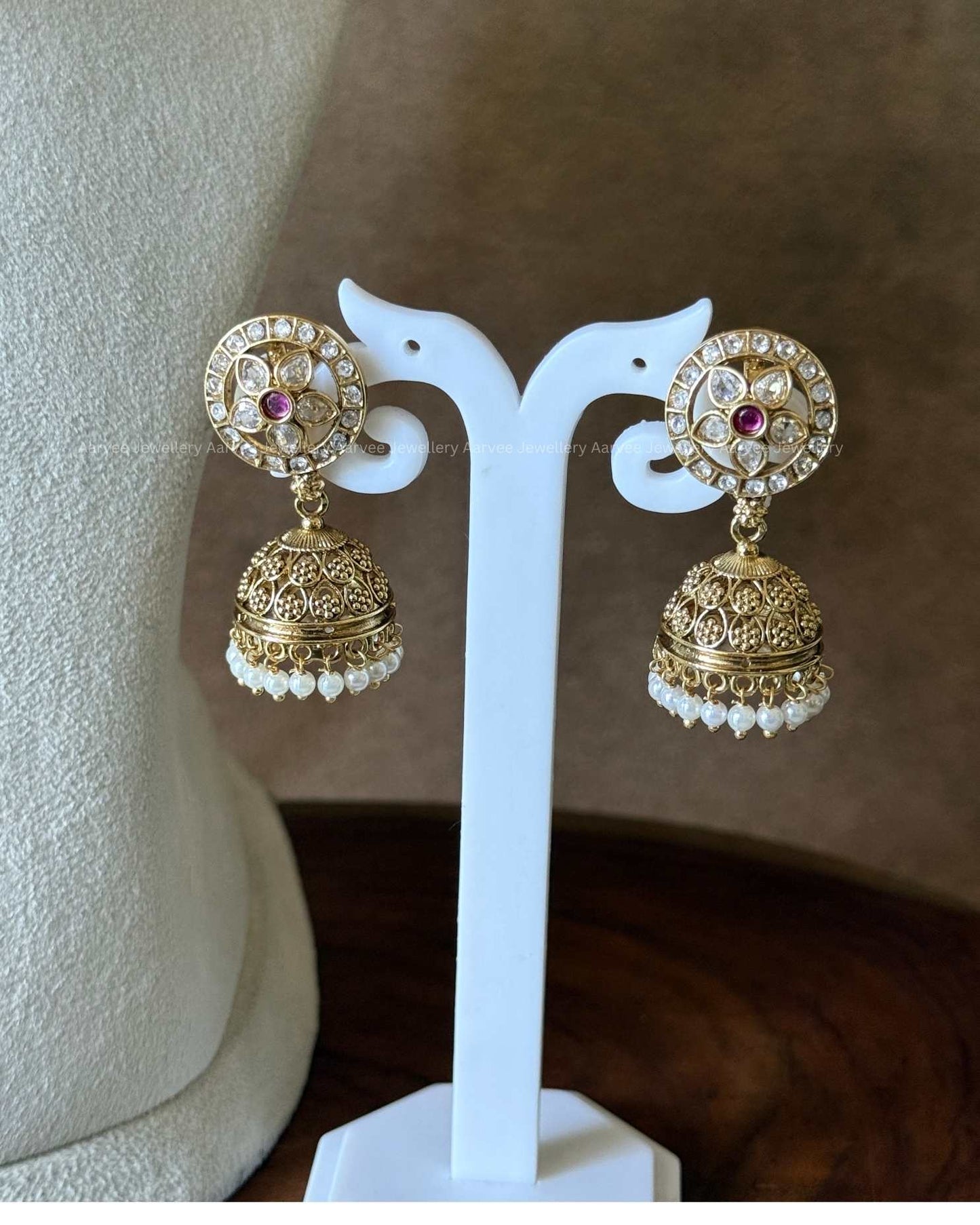 PREMIUM PINK/WHITE KUNDAN STONE JALEBI STYLE BOTTU MALA NECKLACE SET