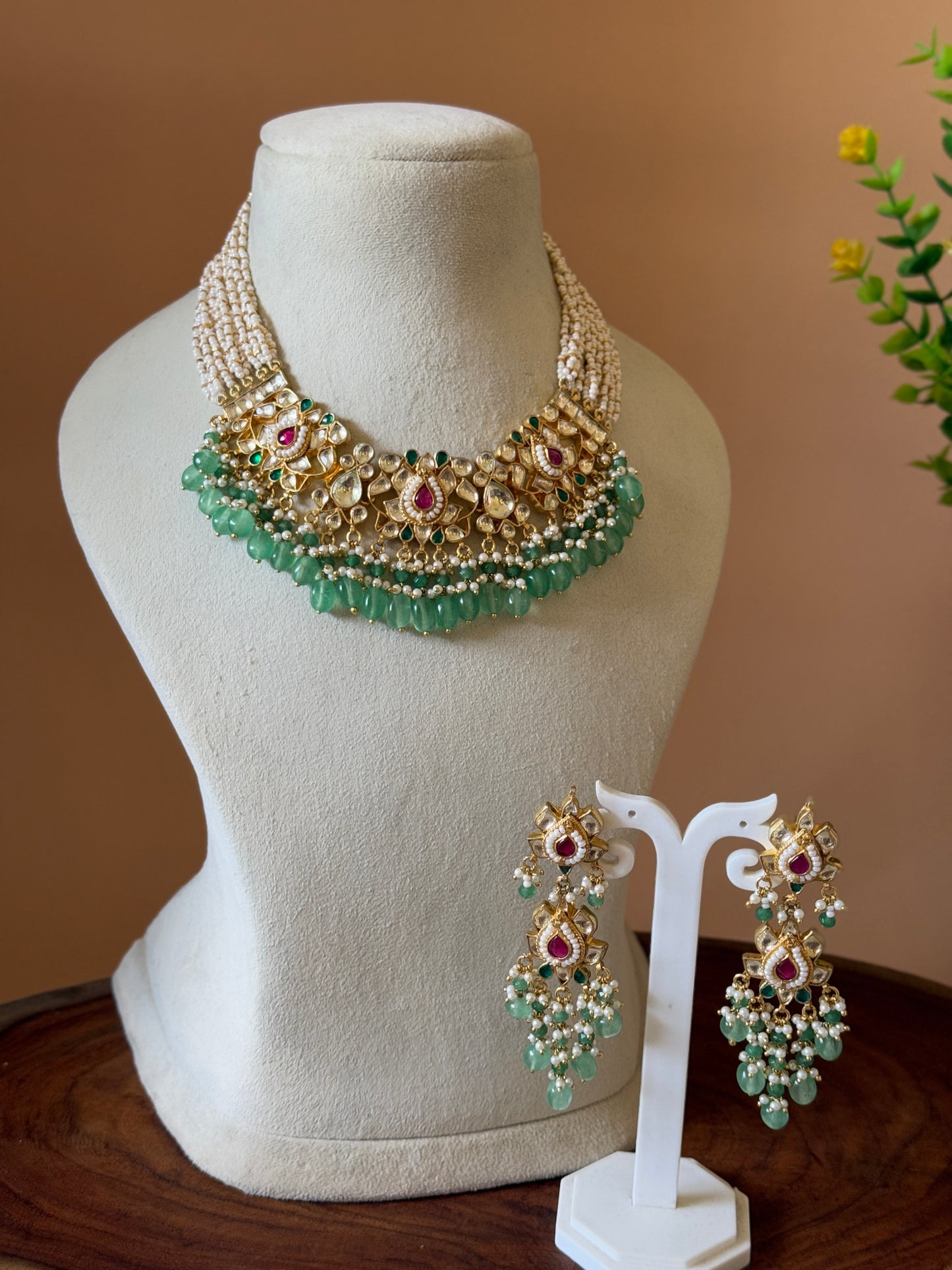POLKI KUNDAN BEADED NECKLACE SET