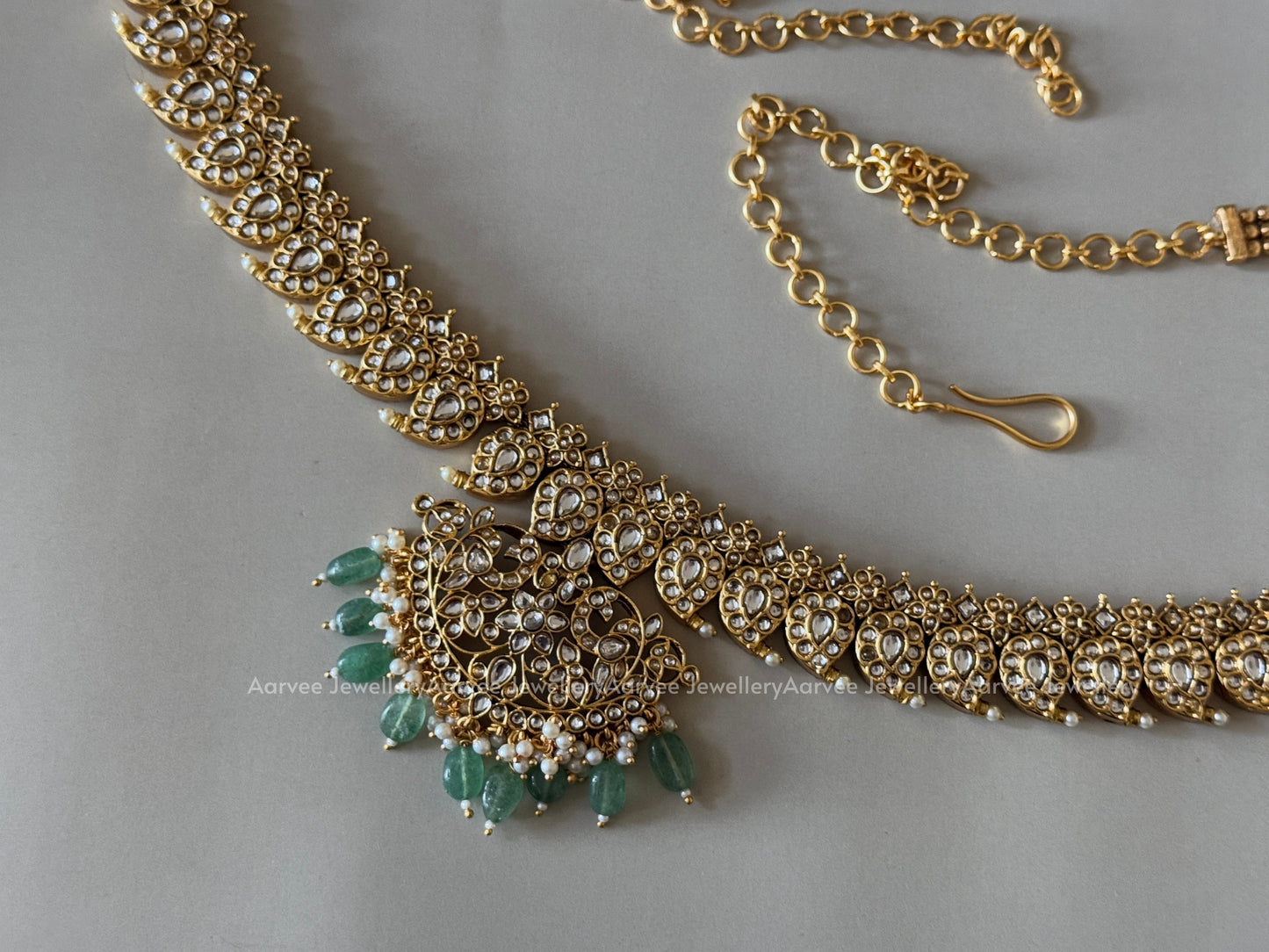 MANGO MOTIF KUNDAN WHITE STONES WAIST CHAIN WITH PASTEL BEADS
